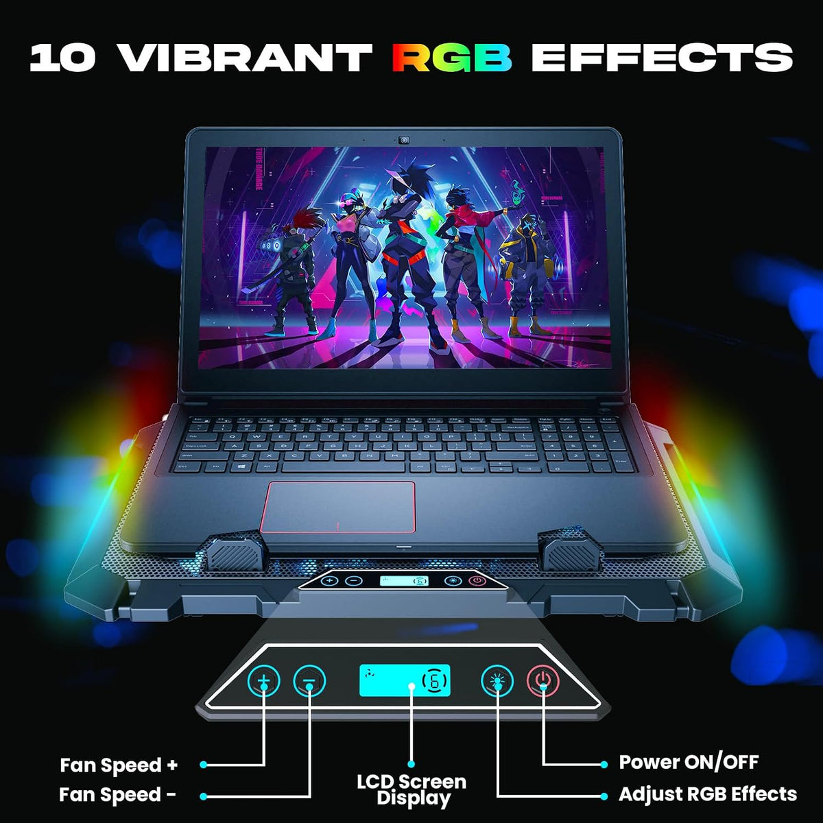 KLIM V8 Gaming Laptop Cooling Pad with 8 Fans + New Version + Gaming Laptop Cooler + Stable RGB Laptop Stand with Fan + Compatible up to 17" + 2 USB Ports + Phone Holder + 5 Year Assurance