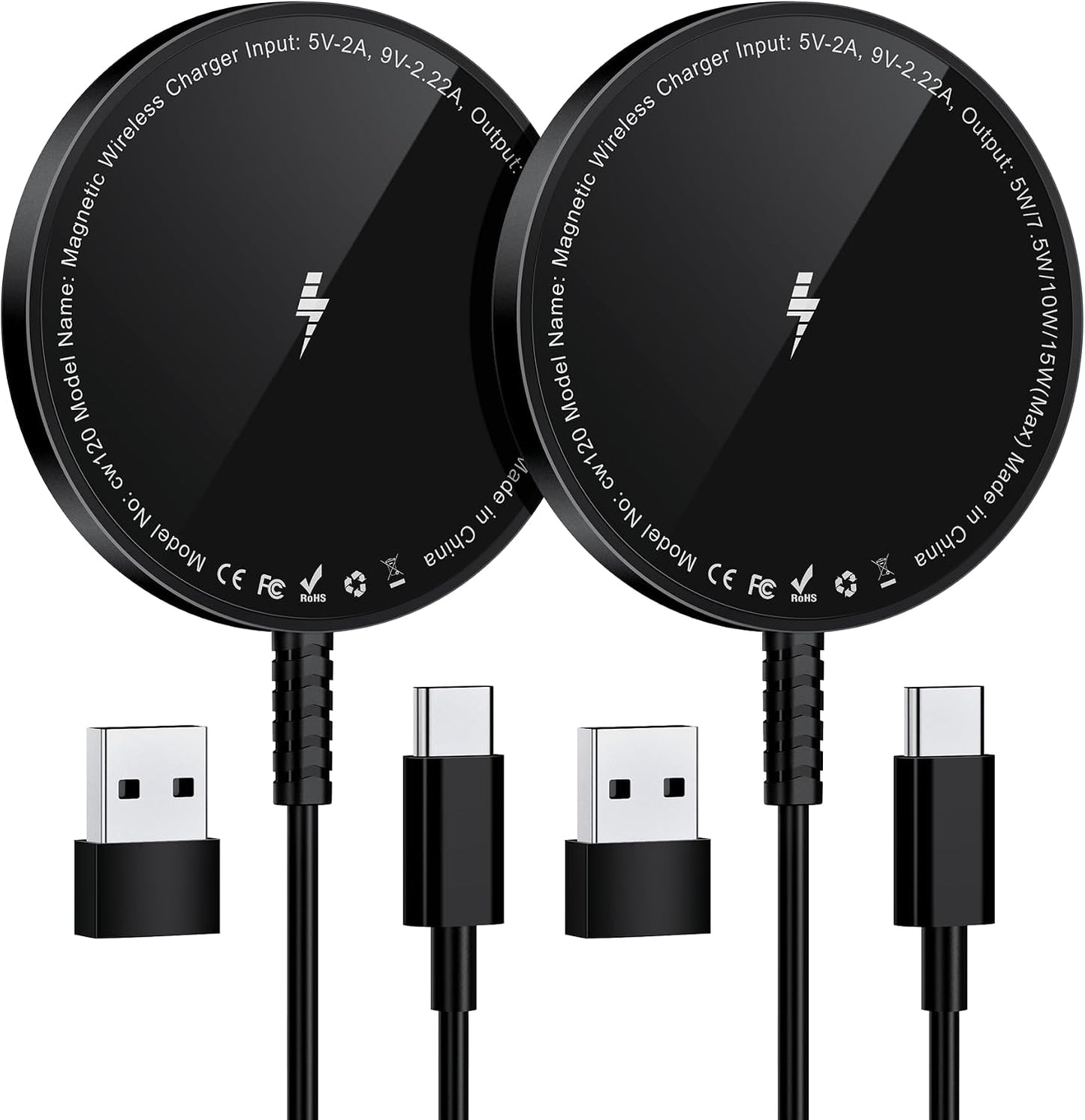 Magnetic Wireless Charger for iPhone: Compatible with Magsafe Charger iPhone 17 16 15 14 13 12 Series & Airpods 4 3 2 Pro-Fast 15W Max Charging Pad Strong Magnet, Dual USB-C/A Ports-Home Office Travel