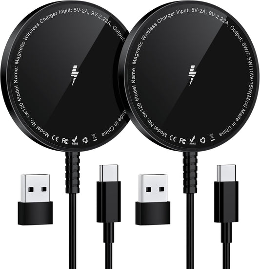 Magnetic Wireless Charger for iPhone: Compatible with Magsafe Charger iPhone 17 16 15 14 13 12 Series & Airpods 4 3 2 Pro-Fast 15W Max Charging Pad Strong Magnet, Dual USB-C/A Ports-Home Office Travel