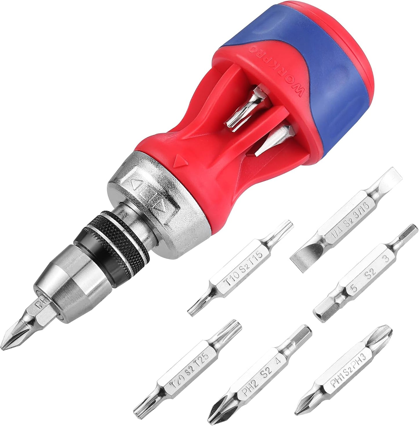 WORKPRO 12-in-1 Ratcheting Multi-Bit Screwdriver Set | Quick-load Mechanism Screwdriver with Double End Bits in Handle