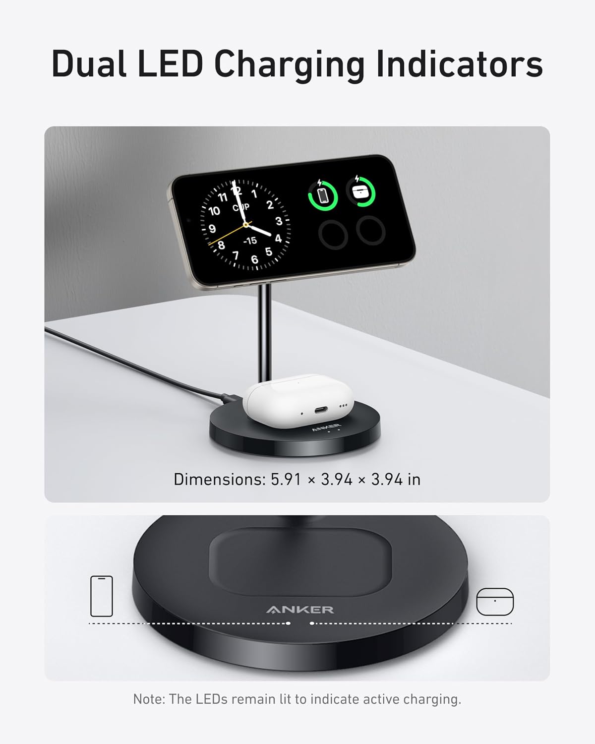 2-in-1 Qi2 15W MagSafe Wireless Charging Stand, Black