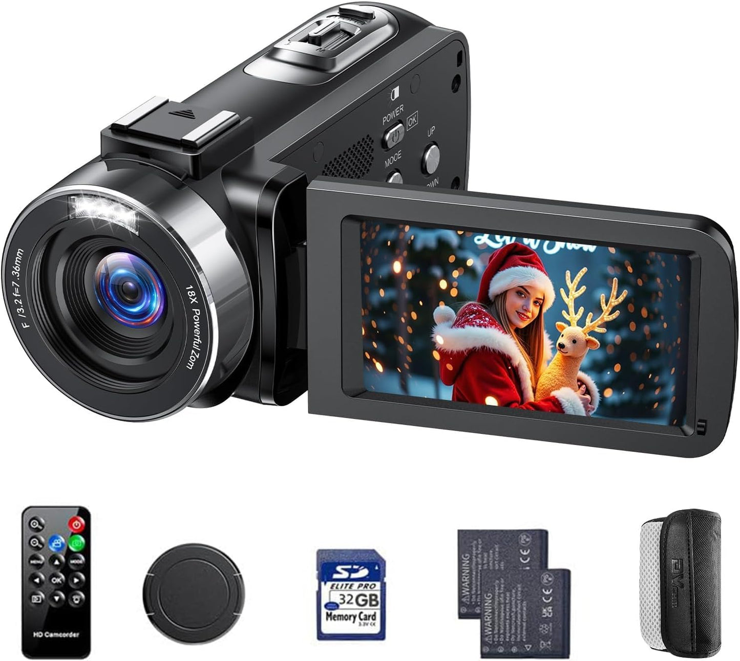 4K Video Camera Camcorder 42MP, 3.0" 270° Rotation Screen, 18X Digital Zoom YouTube Vlogging Camera with 2 Batteries, Remote Control, Webcam, 32G SD Card & Lens Cap