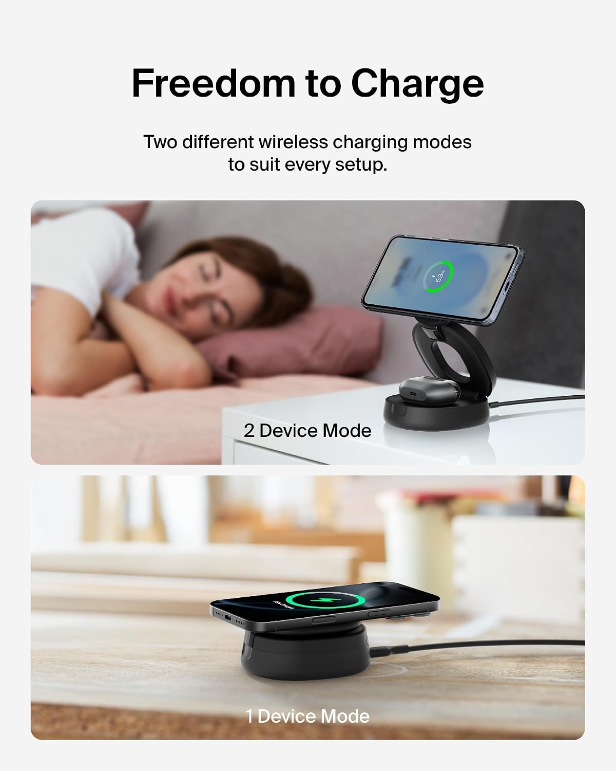 Belkin Qi2 15W Wireless Fast Charging Station, 2 in 1 iPhone Charger | Fast Charging, MagSafe Compatible, iPhone 17/16/15, AirPods, Travel Charger, Magnetic