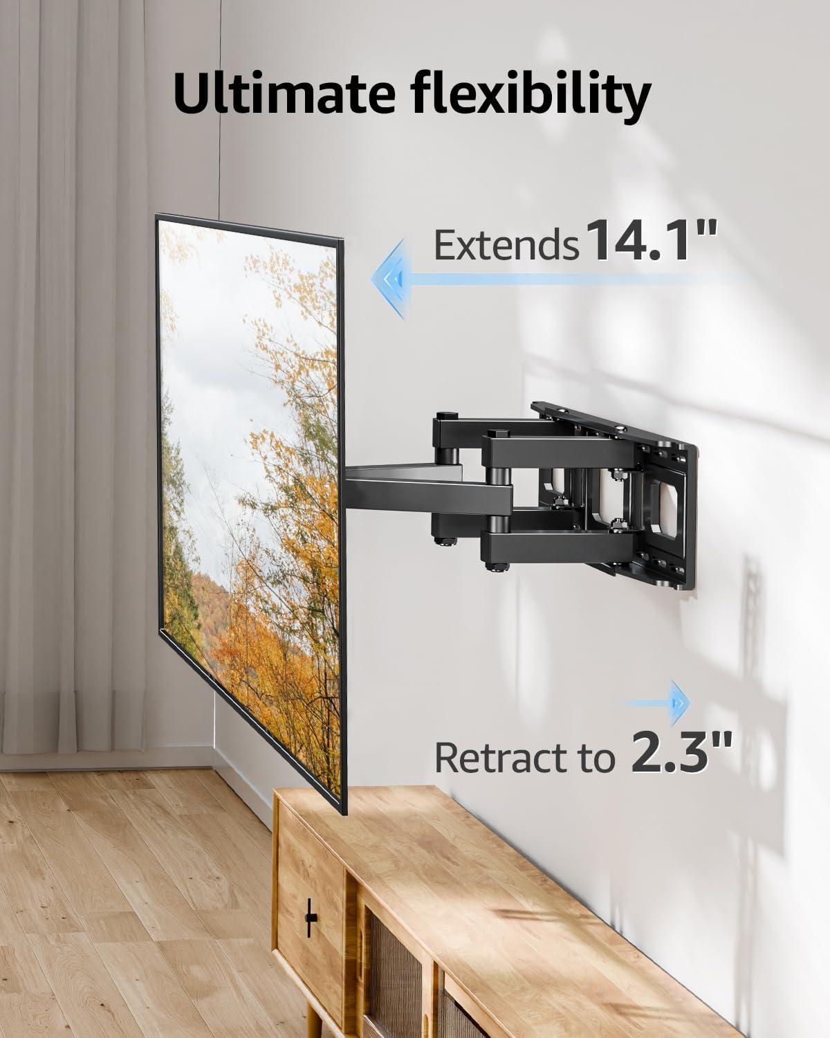 EconoMe TV Wall Mount for Most 32-65 inch Flat Screen/LED/4K TVs, TV Mount with Swivel and Tilt Articulating Dual Arms, Full Motion Wall Mount up to 16” Stud, Max VESA 400X400mm, up to 99lbs