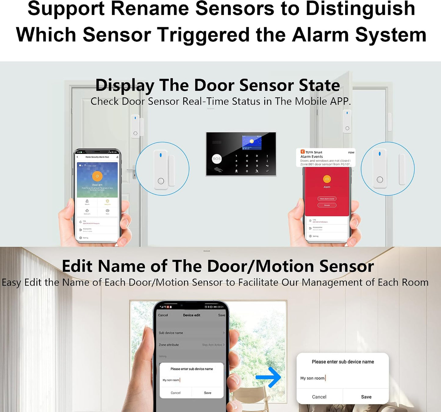Wireless Home Alarm System, 13pcs GSM SMS 2G WiFi Full Burglar Alarm System, Siren Alarm with PIR, Door Window Sensor, Camera, Remote Control for Apartment, Garage, Office