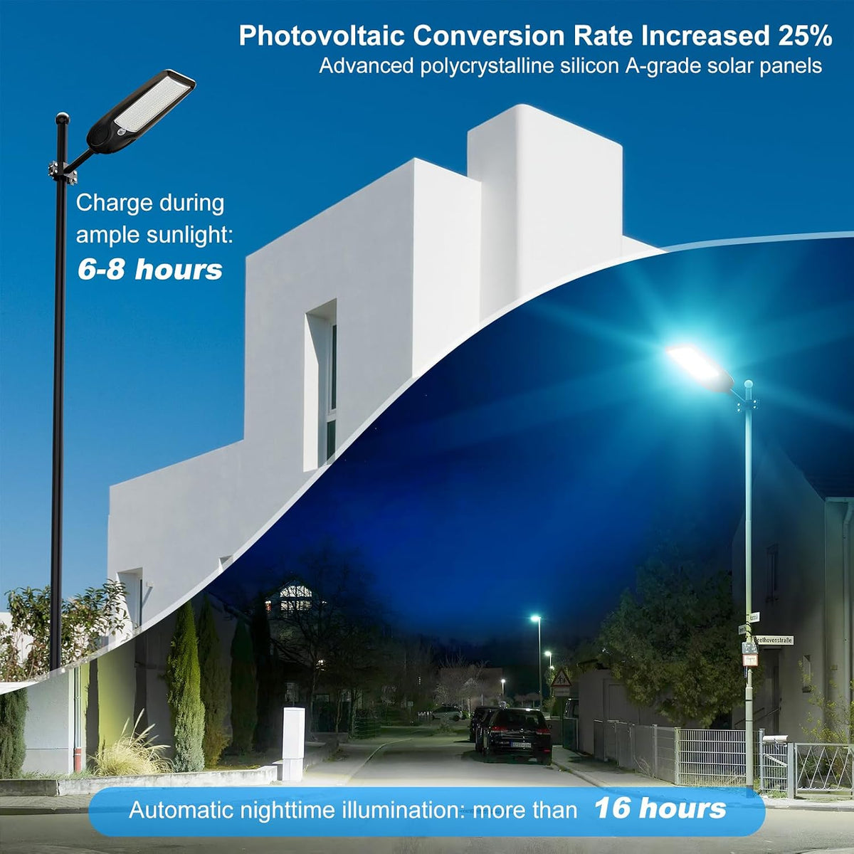 Solar Street Lights Outdoor Waterproof, 30000W Commercial Solar Pole Light with Motion Sensor Remote Control, Dusk to Dawn Solar Parking Lot Light for Street, Courtyard,Large Area(Extra Large 1 pack)