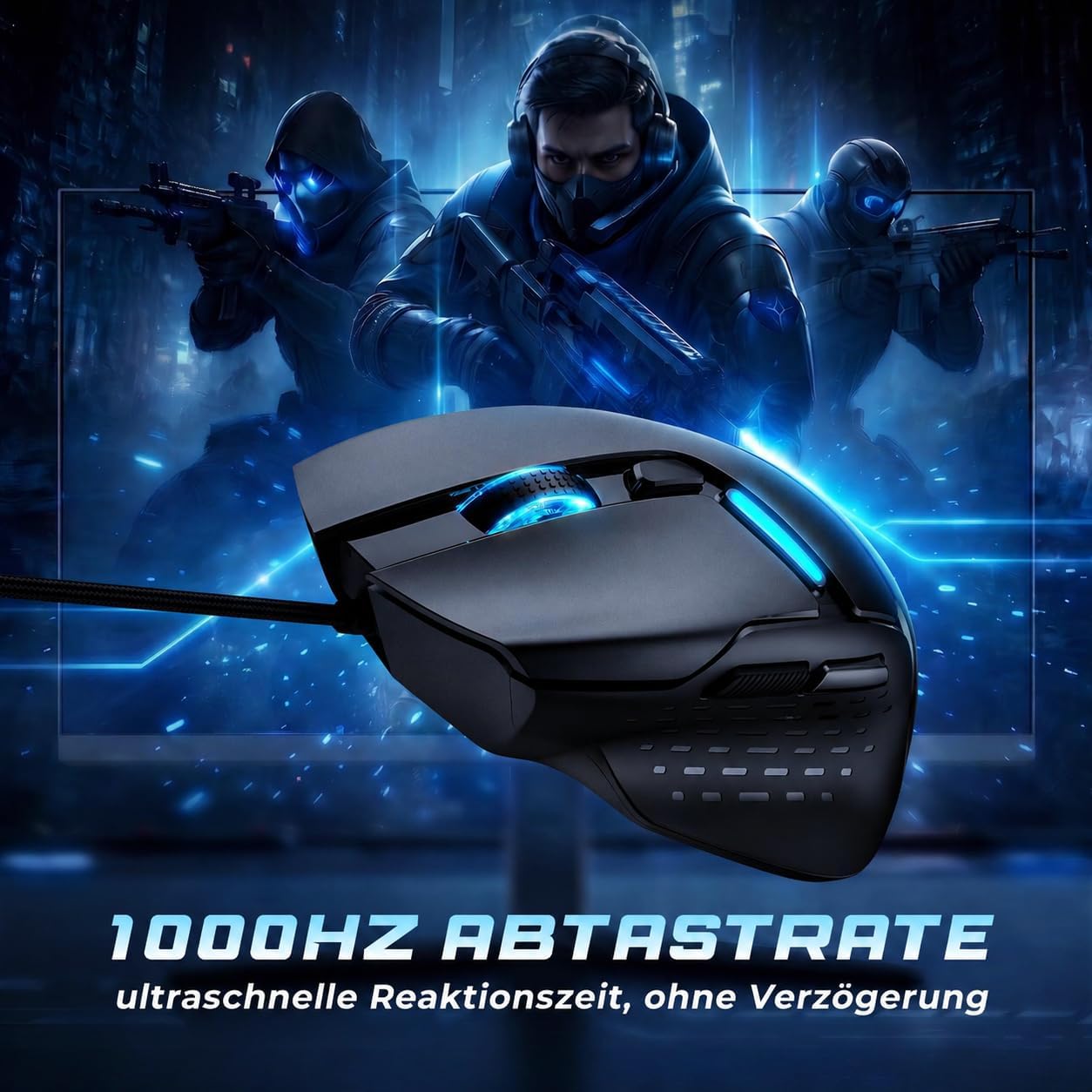 Uineer Wired Gaming Mouse, 7200 DPI, 6 Programmable Buttons, RGB Lighting | 6 programmable buttons, adjustable 7200 DPI, RGB lighting and quiet clicks for work or gaming