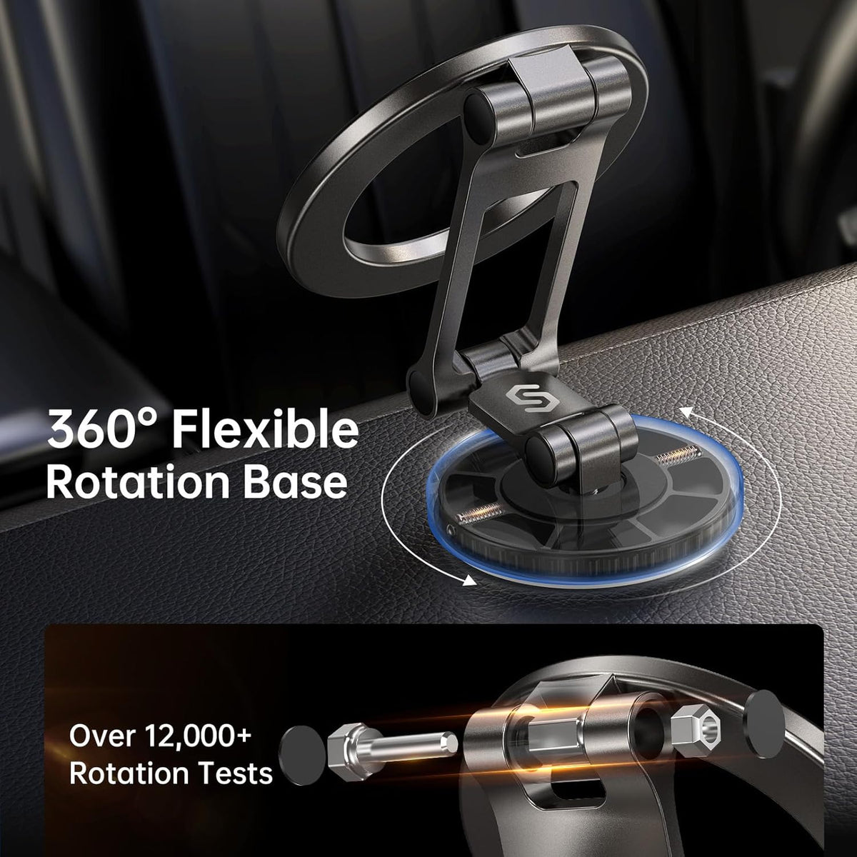 Syncwire Fits MagSafe Car Mount Magnetic Phone Holder for Dash and Tesla | Strong Magnets, All Metal, Flexible 3 Axis, 360° Rotation, Dashboard and Screen Support, For iPhone 17 16 15 14 Pro Max