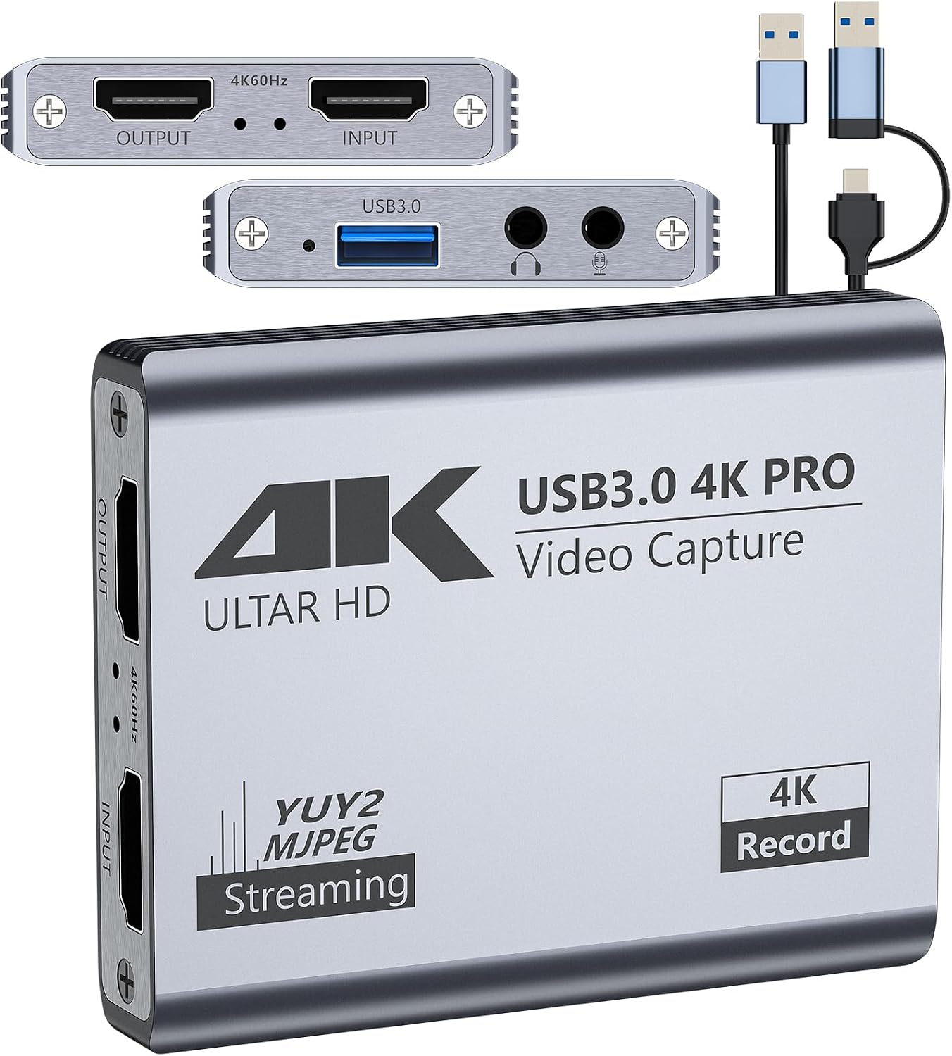 USB 3.0 4K Video Capture Card for PS5/Switch/Xbox/PC | 1080P60Hz/2K30Hz/4K18Hz Capture, 4K60Hz HDMI Loop-Out, High-Speed Interface, OBS Compatible, Near-Zero Latency, Plug & Play