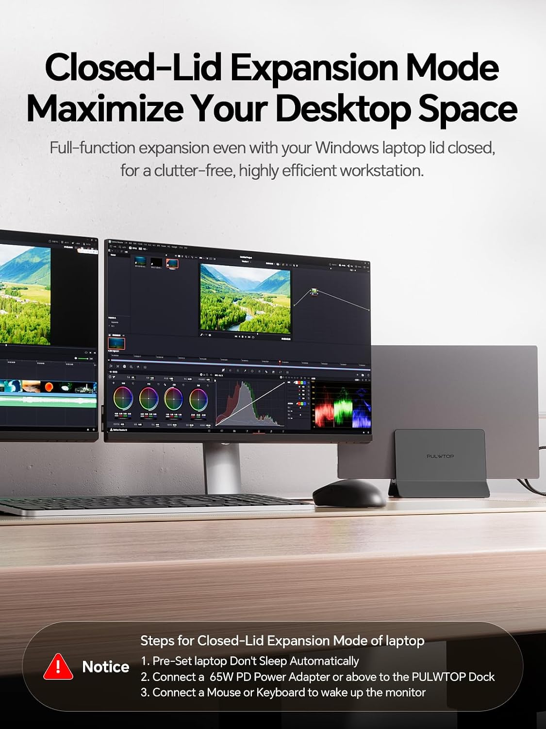 USB C Docking Station Dual Monitor 4K@60Hz, Laptop Dock with Vertical Stand