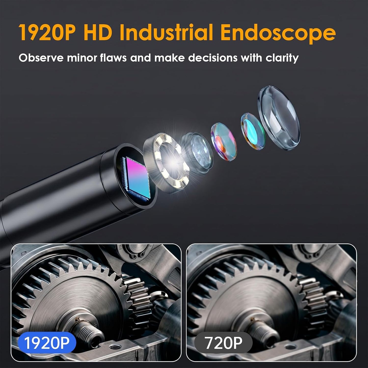 1920P HD Endoscope Camera with Light, IP67 Waterproof Borescope Snake Camera Semi-Rigid Sewer Camera 8 LED Inspection Endoscope Camera for iPhone Android Automotive Pipe, 16.4FT Single Lens