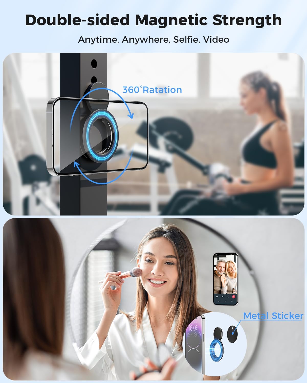 SUPERONE Dual-Sided Magnetic Ring Holder for Gym MagSafe Stand & Phone Grip | Ring holder & Kickstand for iPhone 17/16/15/14/13/12 MagSafe Dual magnets stick to gym equipment, car mounts & metal surfaces