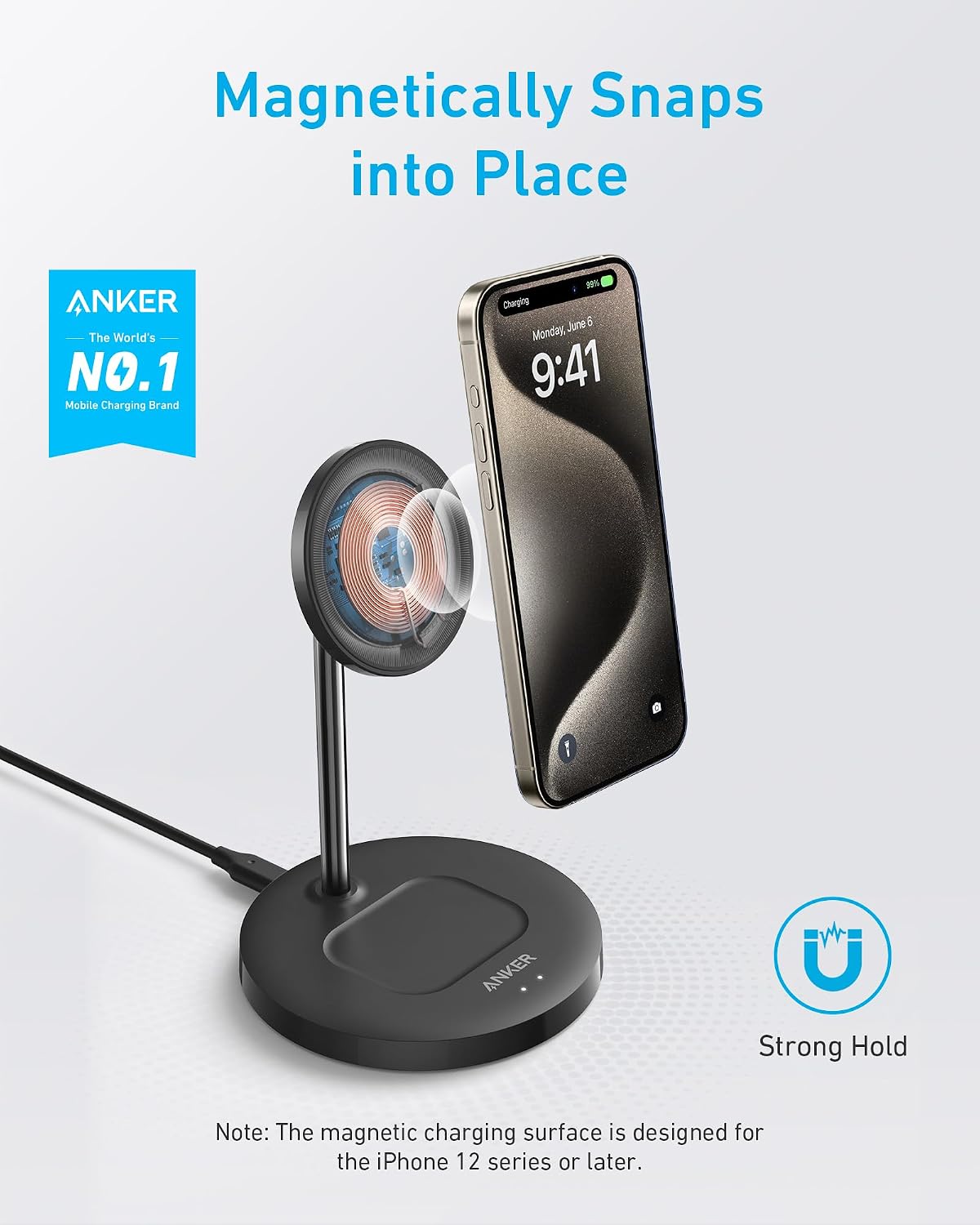 Anker PowerWave 2-in-1 MagSafe Compatible Wireless Charging Stand | Magnetic Dual-Device Dock Lite for iPhone 16 / 15 / 14 / 13 Series, AirPods 2 / Pro, and More (Adapter Not Included)