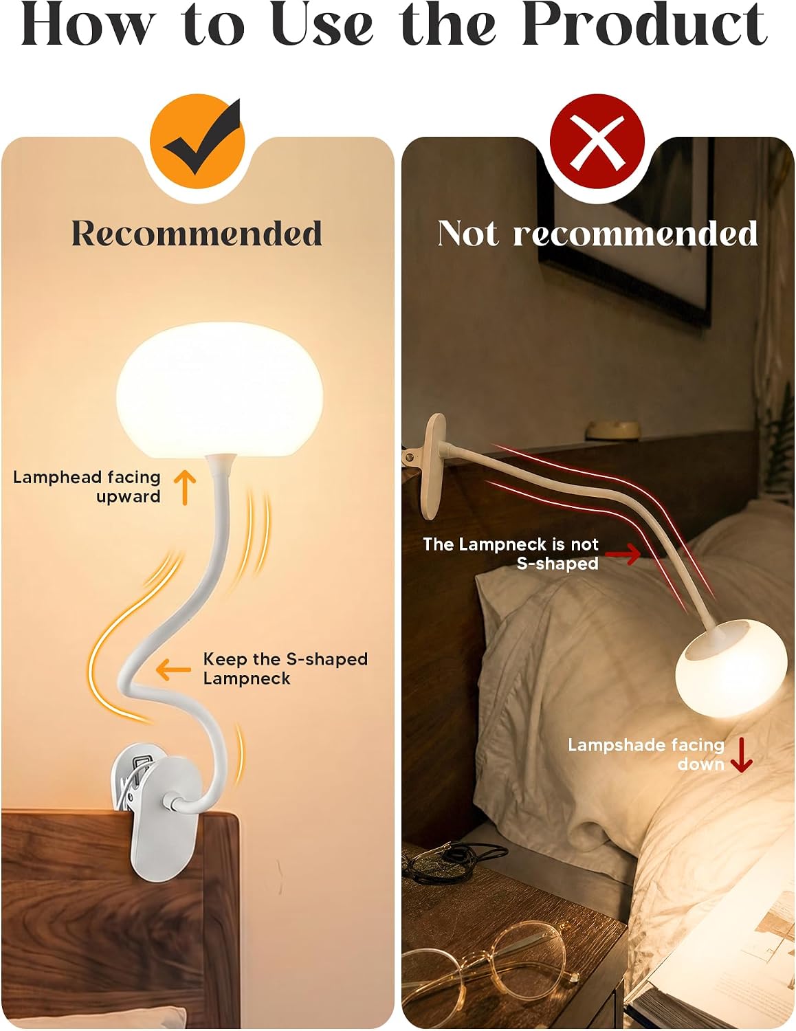 Clip on Lamp, 10 RGB Colors+10 Brightness Clip on Desk Lamp for Dorm Lamp | 800 lm Bright Clip on Light, USB Adapter Clamp Light, Reading Light for Bed/Headboard/Bedside Table/Bedroom/Kids Room/College