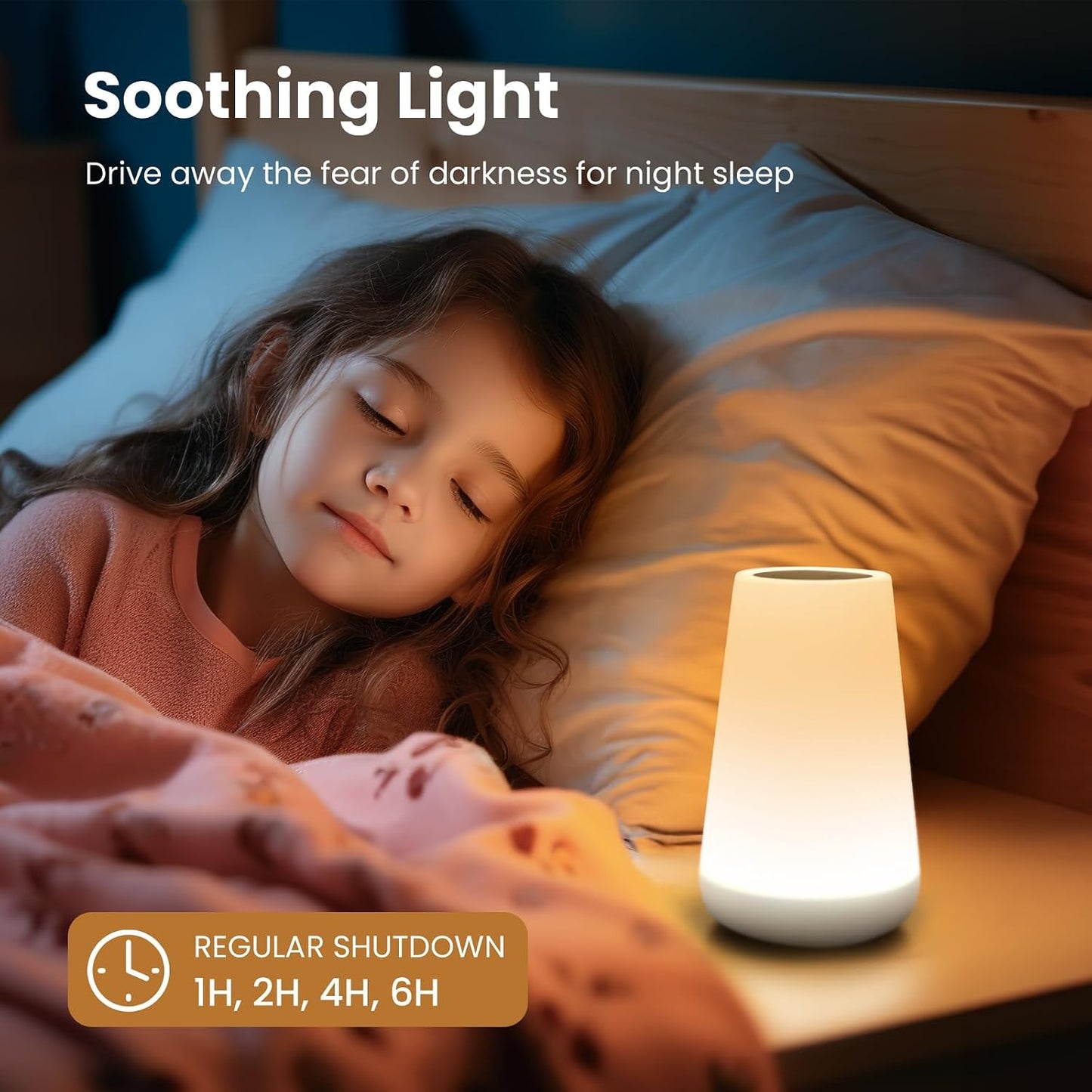 THAUSDAS Telecontrol Night Light Touch Lamp: 13 Colors, 5 Brightness, White | TableBedside Lamp 1500mAh USB Rechargeable - 3 Lighting Modes, 1/2/4/6H Auto - Off For Nursery & Bedroom & Camping