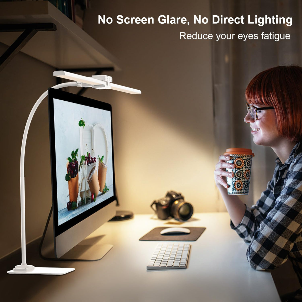 24W Led Desk Lamps with Base for Office Home, 31.5-in Double Head, White