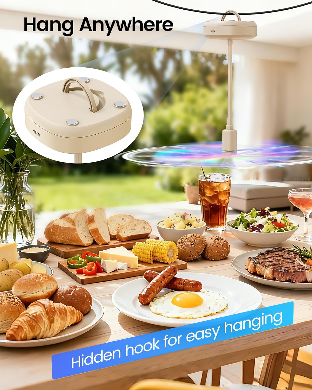 Edvision Fly Fans for Tables, 2000mAh Rechargeable Food Fan, 20H Runtime | Flexible Neck for 360° Coverage, Quiet Table Fan with Soft Safety Blades, Ideal for Party, Picnic, BBQ, Indoor & Outdoor Use