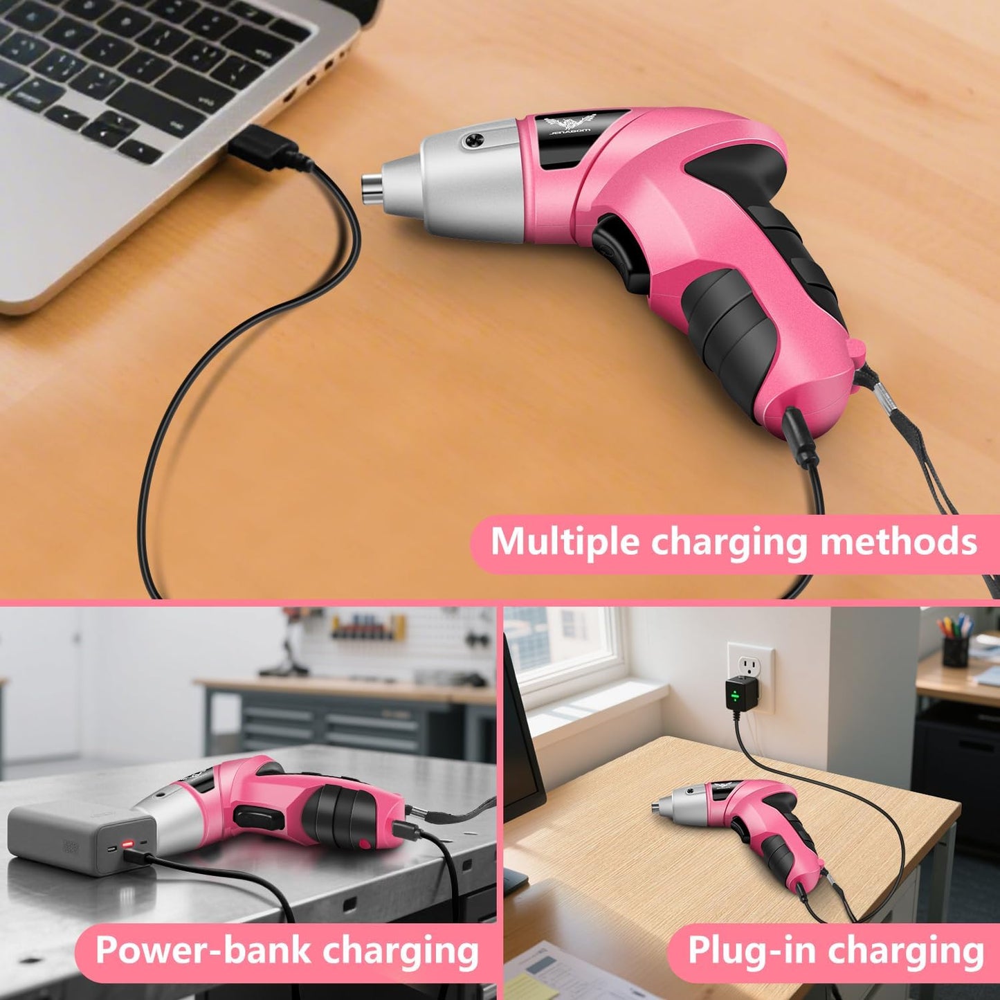 3.6V Electric Cordless Screwdriver, Mini Drill Set, Pink | Rechargeable Power Screwdriver with 26pcs Driver Bit, Ideal for Small Projects, Home DIY&Women