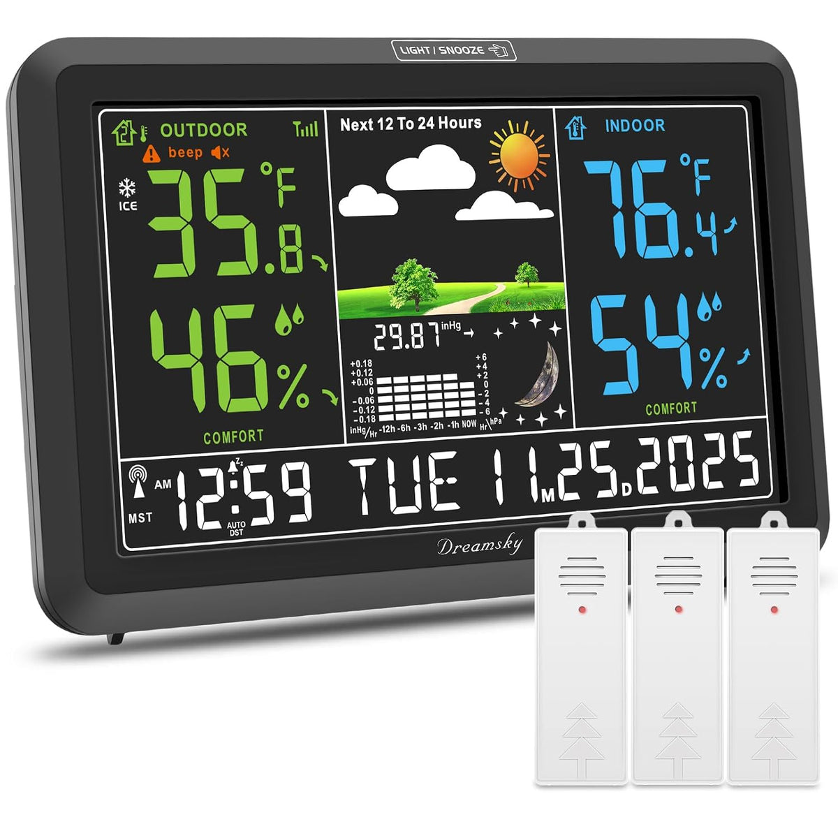 DreamSky Weather Station Indoor Outdoor Thermometer Wireless, Atomic Clock