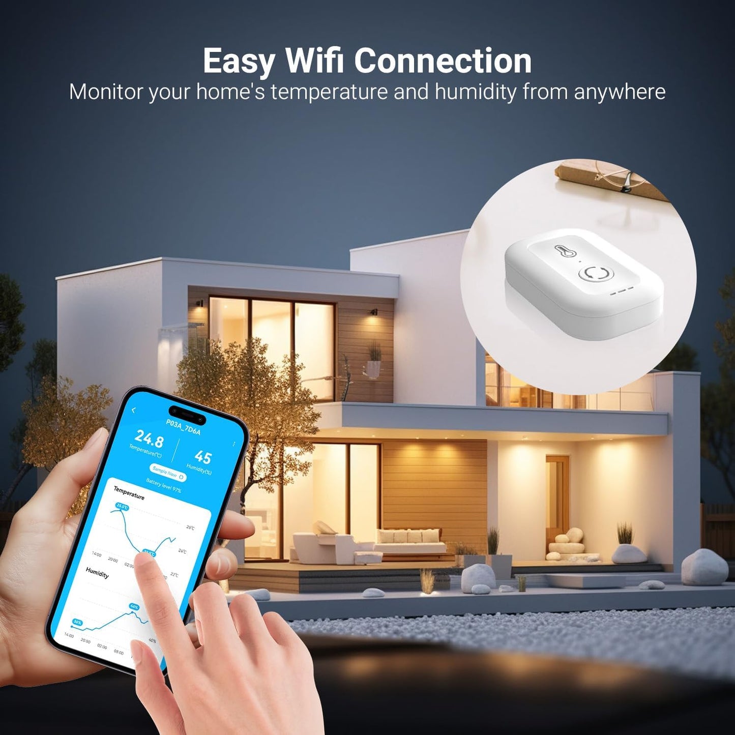 DAYBETTER Smart WiFi Thermometer Hygrometer, 2.4G Indoor Temperature Humidity Sensor with Real-Time Alerts By Daybetter App,Temperature Humidity Monitor for Home Nursery Greenhouse Pet 1pack