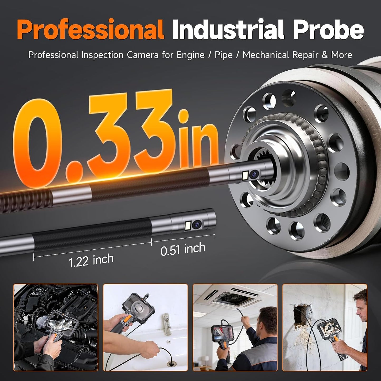 FOXWELL Dual Lens Two-Way Articulating Borescope, 1080P Endoscope Camera | with Light, IPS HD Screen, IP67 Waterproof, Flexible Semi-Rigid Snake Scope for Automotive Engine Pipe Home Inspection