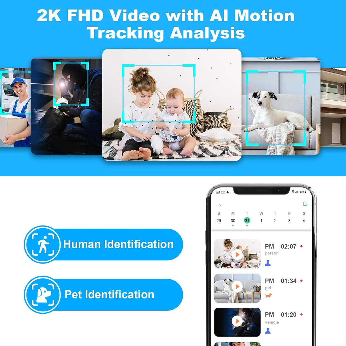 Cloarks 2K Pan/Tilt Security Camera, WiFi Indoor Cameras for Home Security with AI Motion Detection, Pet/Dog/Baby Camera with Phone App, 2-Way Audio, 24/7, Siren, TF/Cloud Storage, 4 Pack