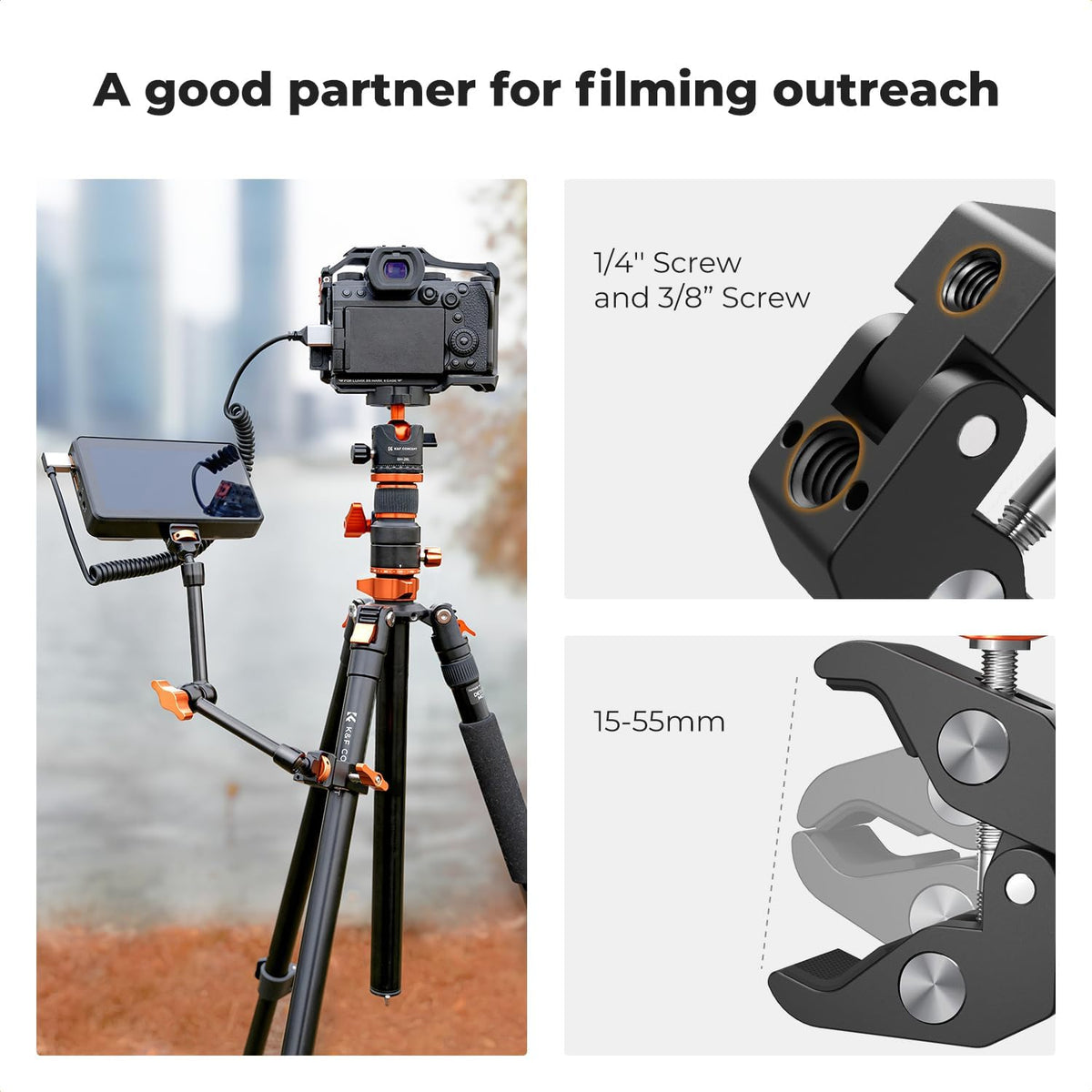 K&F CONCEPT 11" Magic Arm Clamp with Clamp ARRI 1/4" & 3/8" Thread Screw | 360° Ball Heads Arm with Clamp Mount for Monitor, LED Light, Webcam, Action Camera, MS33