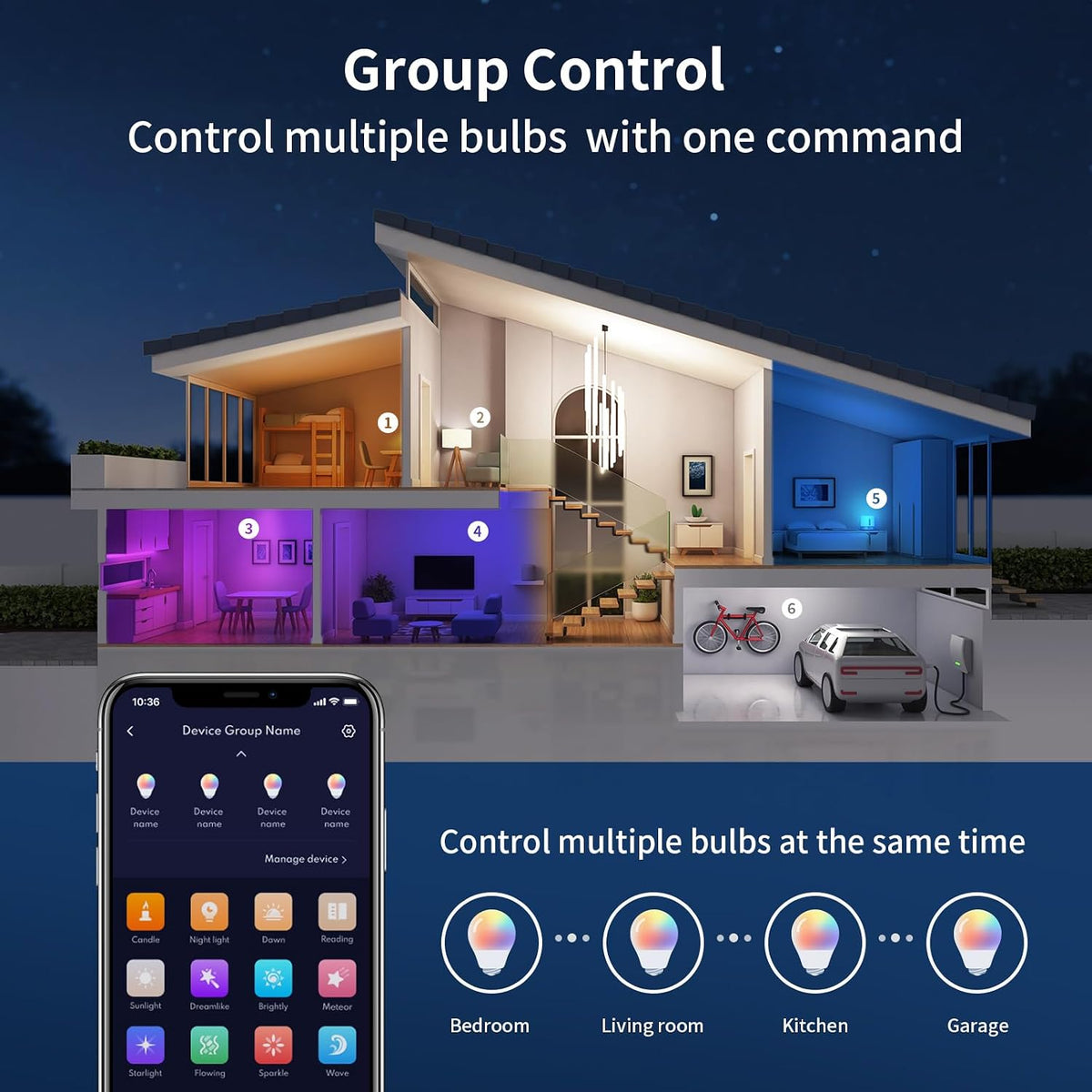 Ailofy LED Light Bulbs, Smart Light Bulbs that Compatible with Alexa & Google Assistant, Color Changing Light Bulb, WiFi Light Bulbs, A19 E26, 9W 800LM, 1800K-6500K Tunable White, 2 Pack
