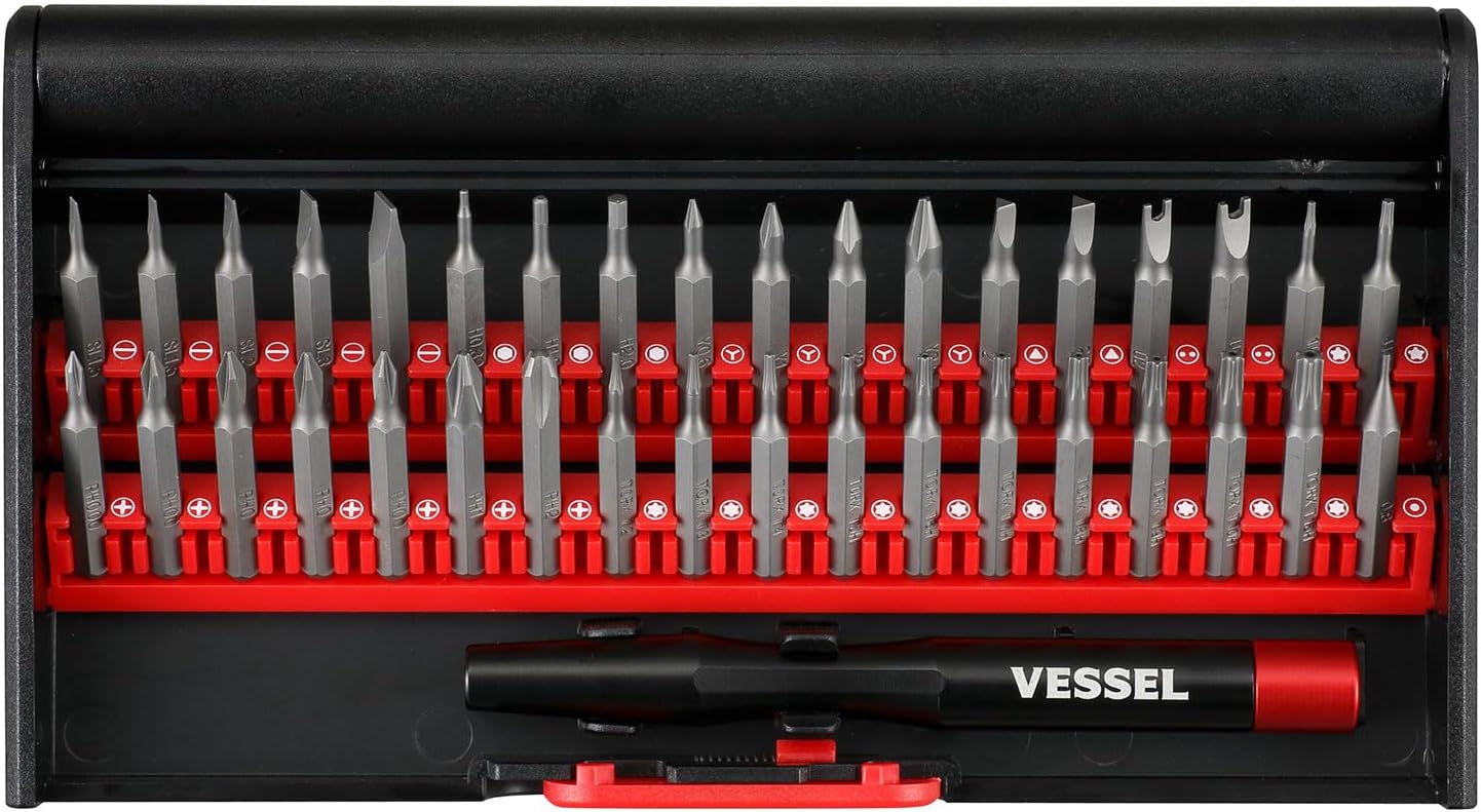 Vessel 9836 Precision Replacement Screwdriver Bit Set of 36 Clocks, Glasses, Camera, Smartphone, Tablet, Game Console, Pin Removal