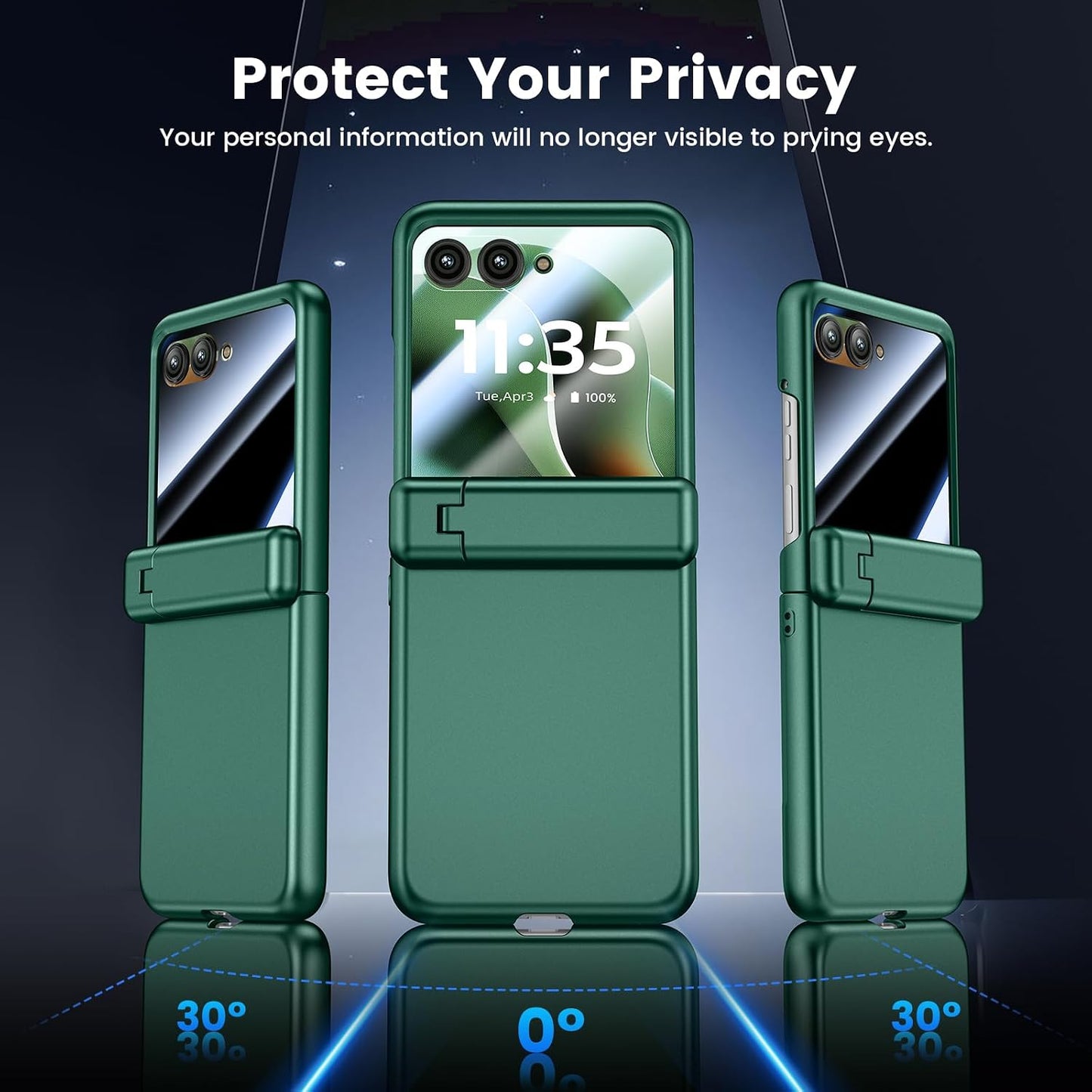 VEGO for Motorola Razr 2026/2025/2024 Case, Compatible with MagSafe | Hinge Protection & Kickstand & Privacy Screen Protector, Magnetic Slim Hard PC Protective Cover for Moto Razr 2026 - Green
