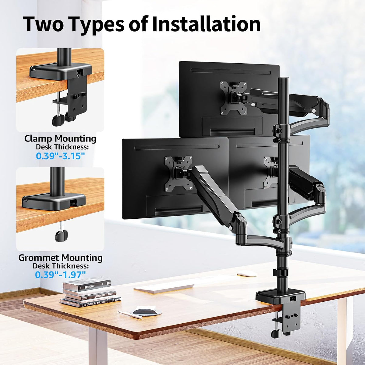Triple Monitor Mount Fits Max 32" Computer Screen Triple Stand | Holds up to 17.6lbs Each Arm, 3 Monitor Desk Mount, Triple Arm with Tilt Swivel Rotation, VESA Mount 75/100mm