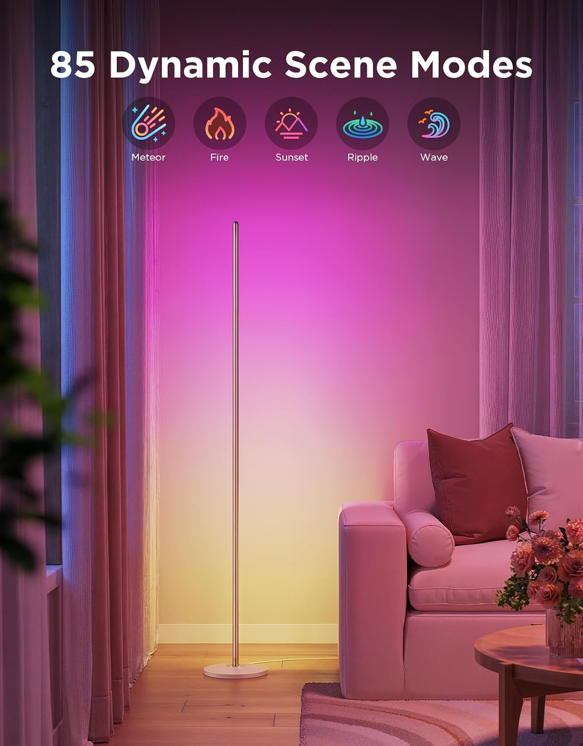 Govee RGBIC Floor Lamp Basic, 1000lm LED Corner Lamp | Works with Alexa, Smart Modern Floor Lamp with Music Sync and 16 Million DIY Colors, Color Changing Standing Lamp for Bedroom