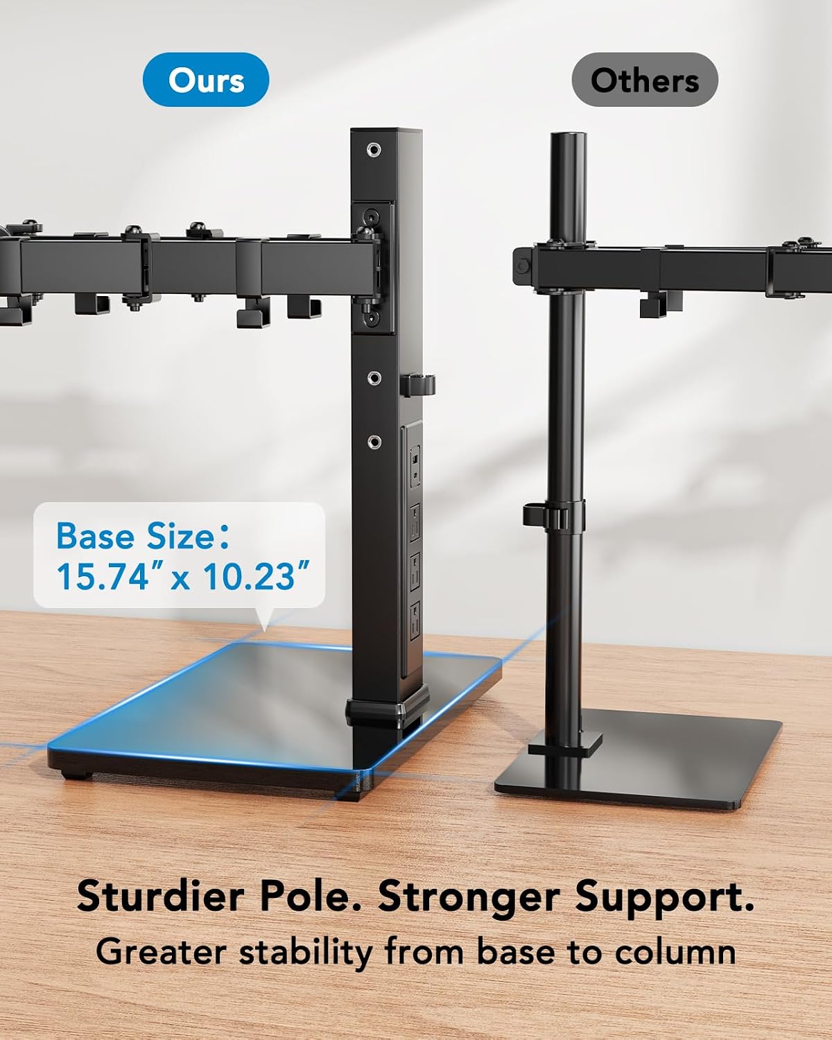 HUANUO Dual Monitor Mount with Power Outlet, Computer Monitor Stand with Sturdy Glass Base, Full Motion Dual Monitor Stand with Adjustable Height, Supports 13″-32″ Displays up to 22 lbs, Easy Setup