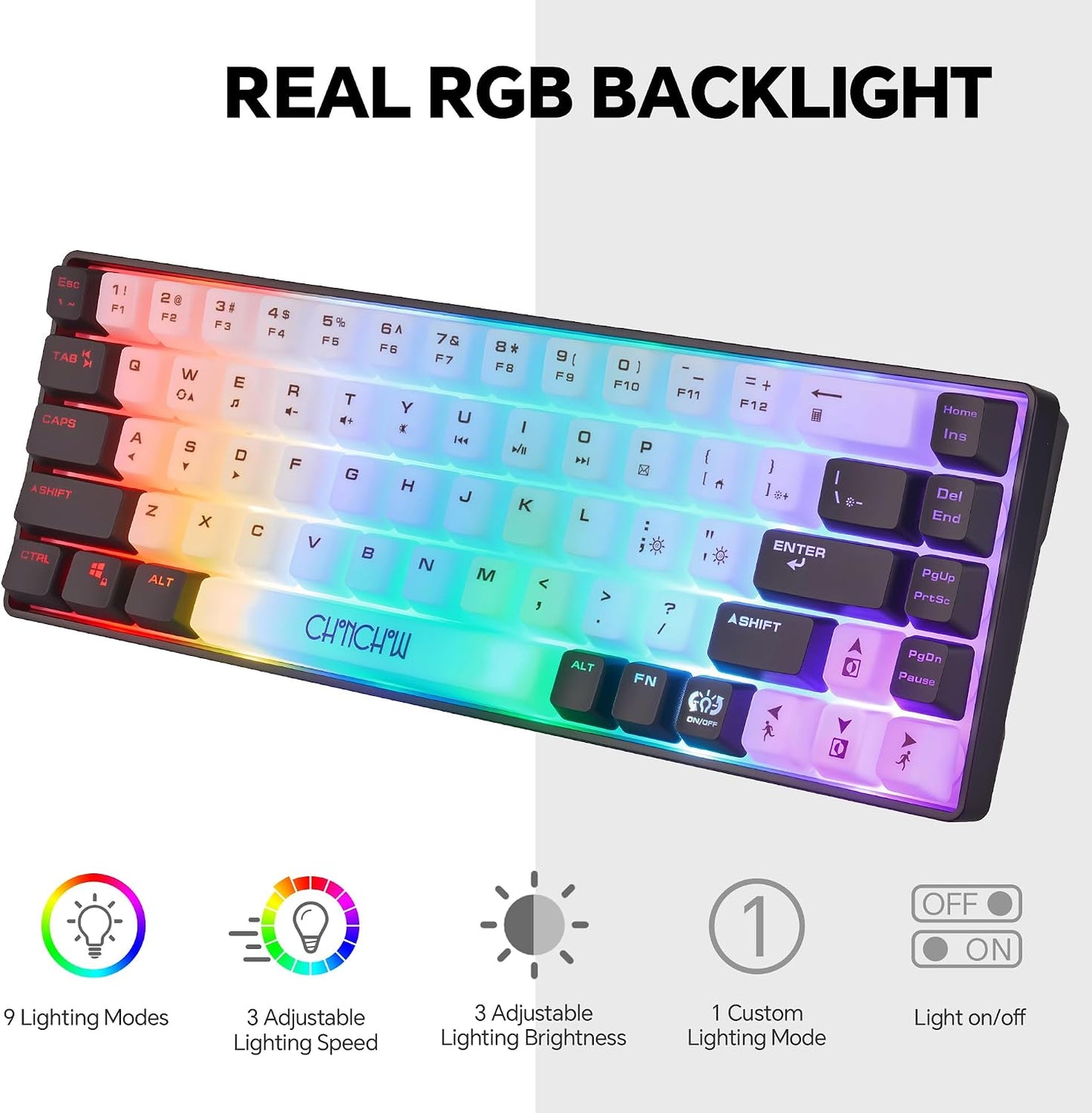 CHONCHOW Mini RGB 60% Gaming Keyboard, 68 Keys Small Compact | USB Wired Rainbow Light Up Backlit Gaming Keyboard for Xbox PS4 PS5 PC Laptop Gamer(White-Black)