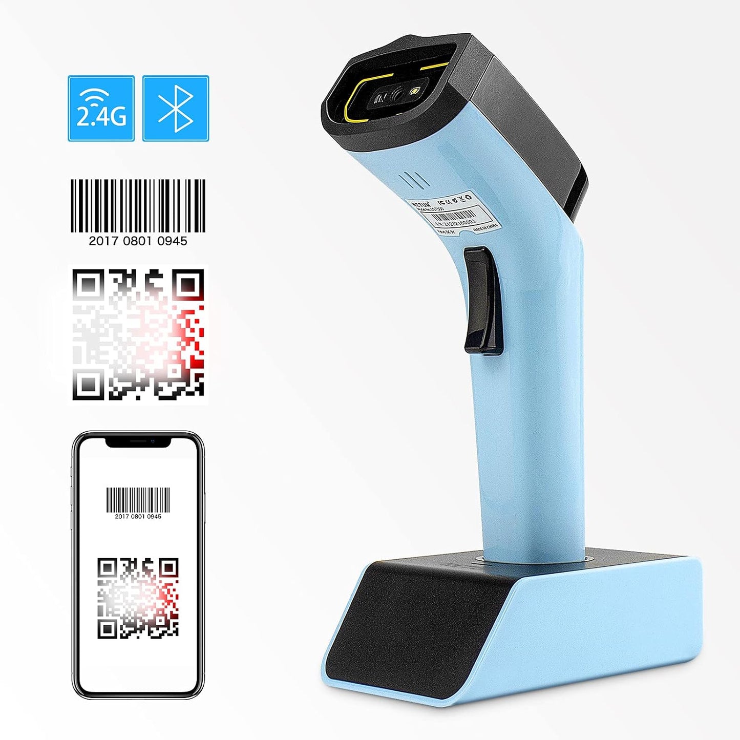 Bluetooth Wireless 2D Barcode Scanner, Hands Free QR Barcode Reader-DS7500 | with Charging Cradle and Built-in Memory, Automatic, Fast and Precise scanning, Transfers Up to 100 Meters