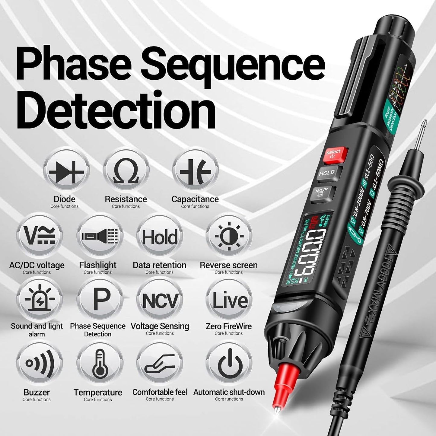 ANENG Pen Type Digital Multimeter, 6000 Count AC/DC Voltage Tester with NCV | Measures Current,Resistance,Continuity,Capacitance,Diodes with Non-Contact Voltage Sensor,Live Wire Electrical Tools