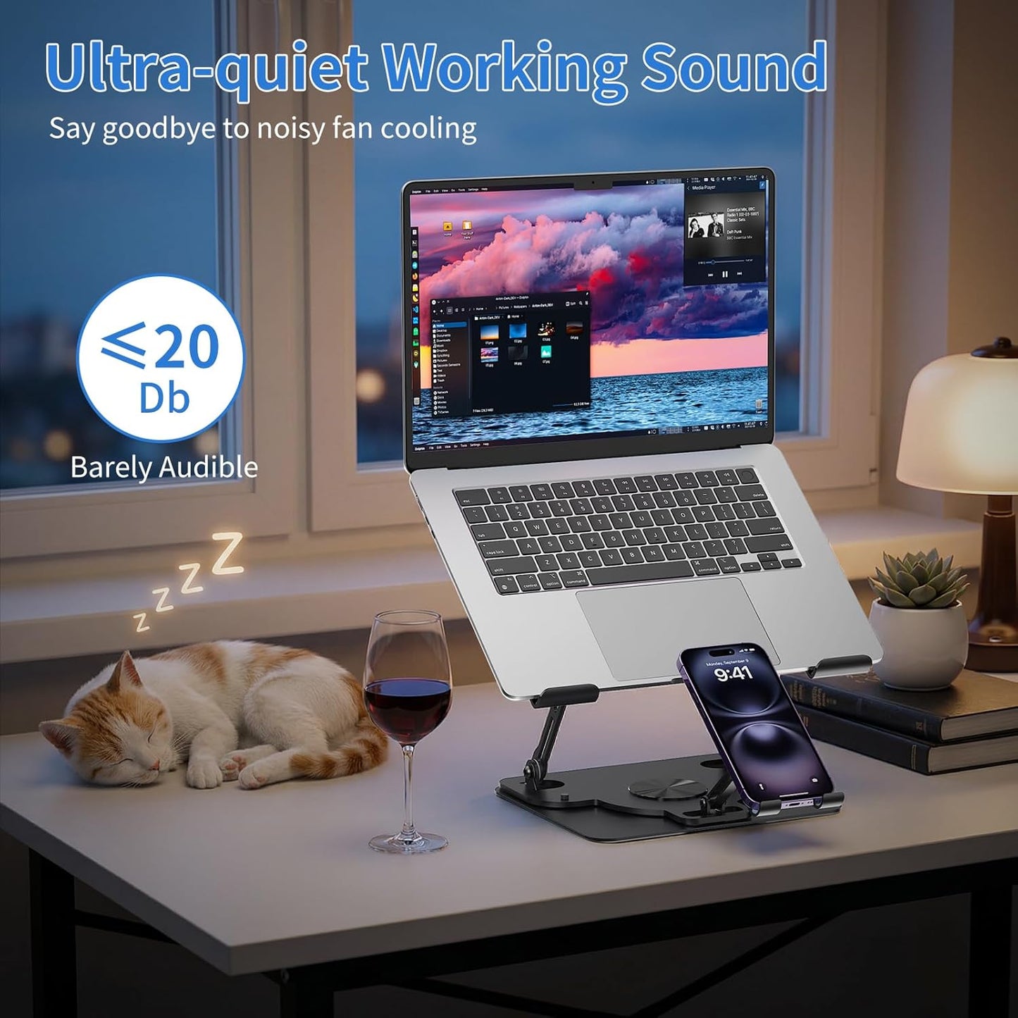 Laptop Cooling Pad with Detachable Fan & Cooler, 2-in-1 Laptop & Phone Stand, Adjustable Angle, 360° Rotatable Base, Carbon Steel, Ultra-Quiet & Super Sturdy for Laptop (Black)