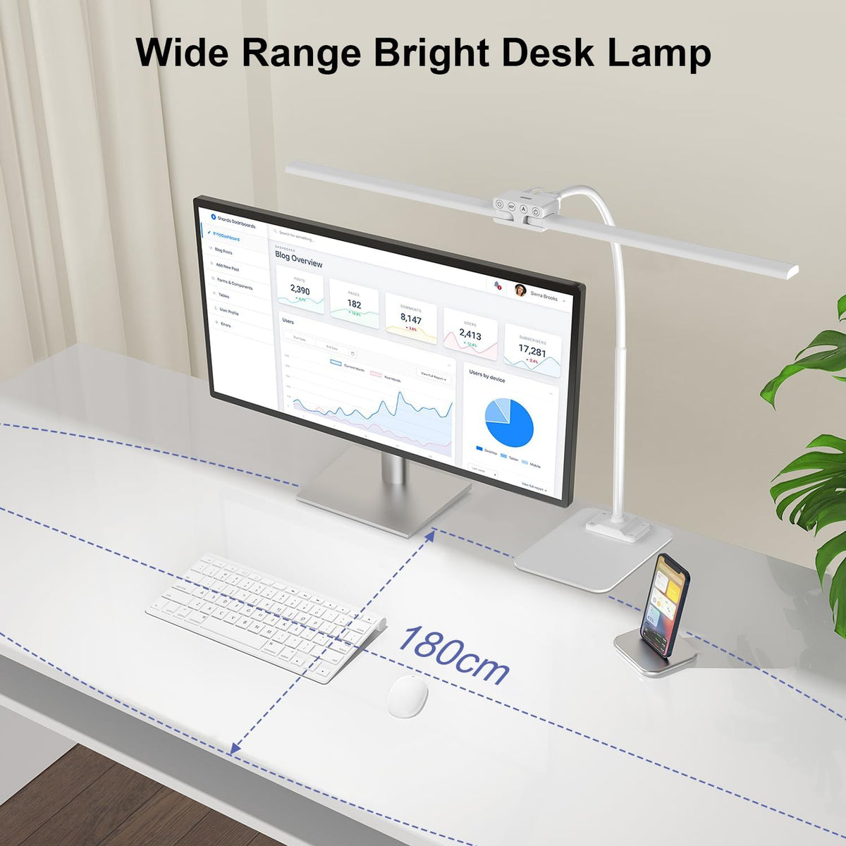 24W Led Desk Lamps with Base for Office Home, 31.5-in Double Head, White