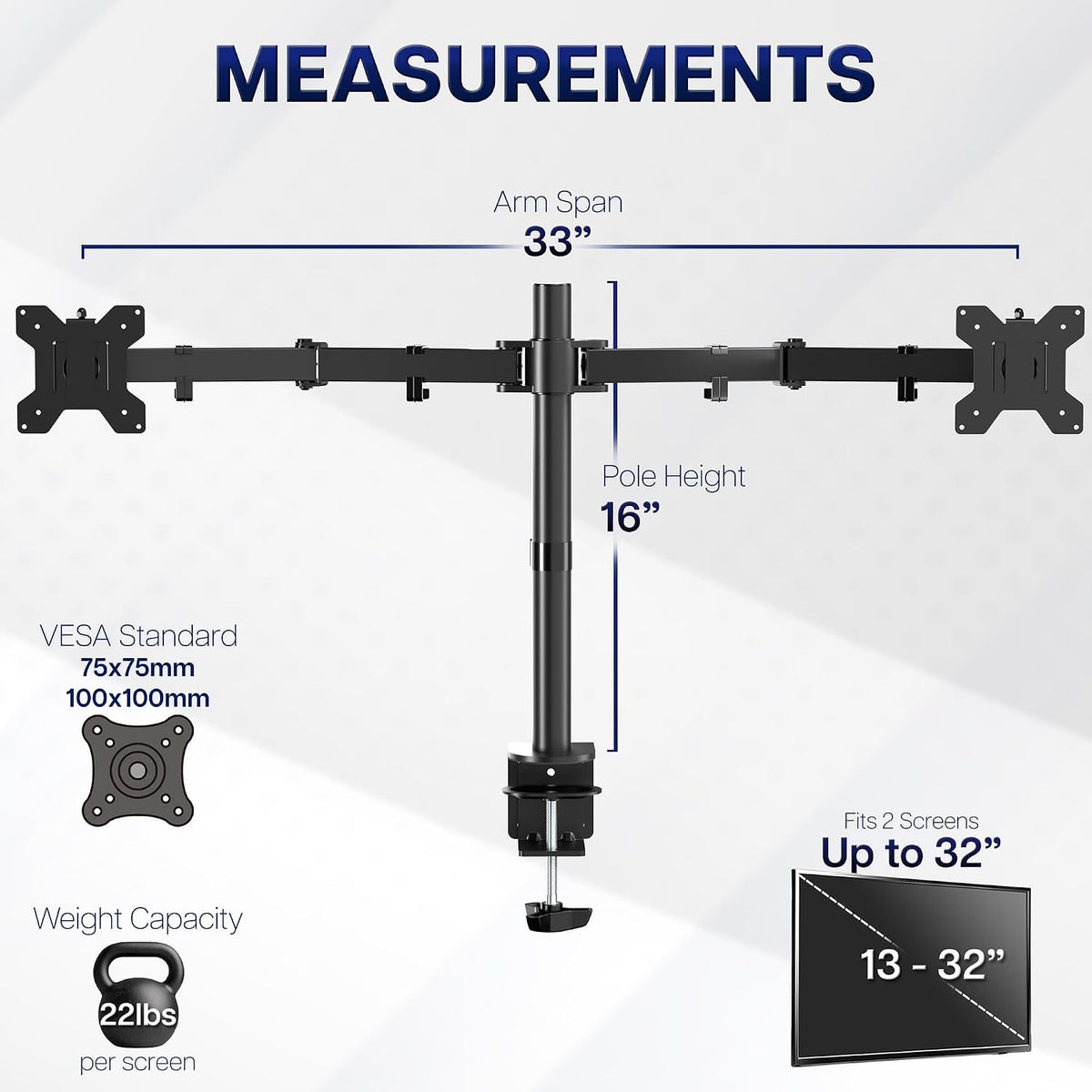VIVO Dual Monitor Desk Mount, Heavy Duty Fully Adjustable Stand, Fits 2 LCD LED Screens up to 32 inches and 22 lbs Each, Black, STAND-V032