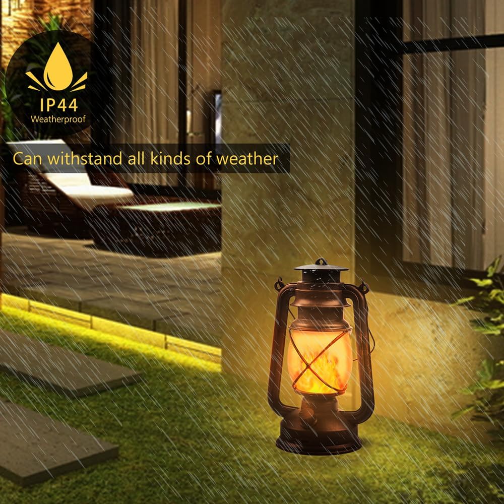 Marlrin USB Rechargeable Lanterns 2 Pack with Remote Control 4 Modes Lights | Vintage Hanging Lanterns Outdoor Waterproof LED Flickering Flame Light Outdoor Indoor Decor for Patio Porch Camping Halloween