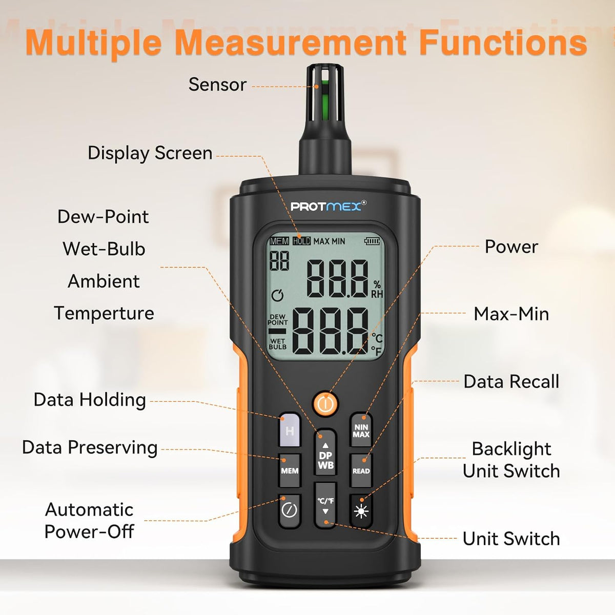 YT606 Temperature Humidity Meter - Wet Bulb Thermometer for Indoor/Outdoor