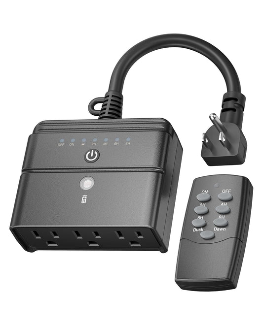 BN-LINK Outdoor Timer for Lights, 100FT Remote Control