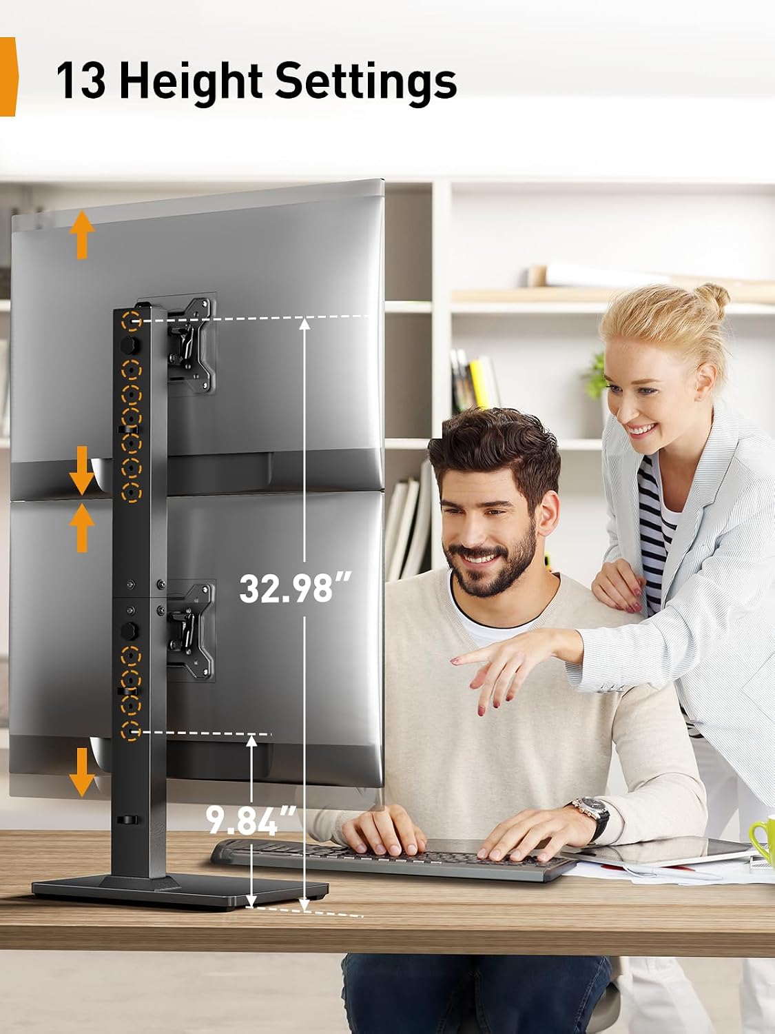 Perlegear Dual Vertical Monitor Stand for 13–40 inch Screens up to 44 lbs