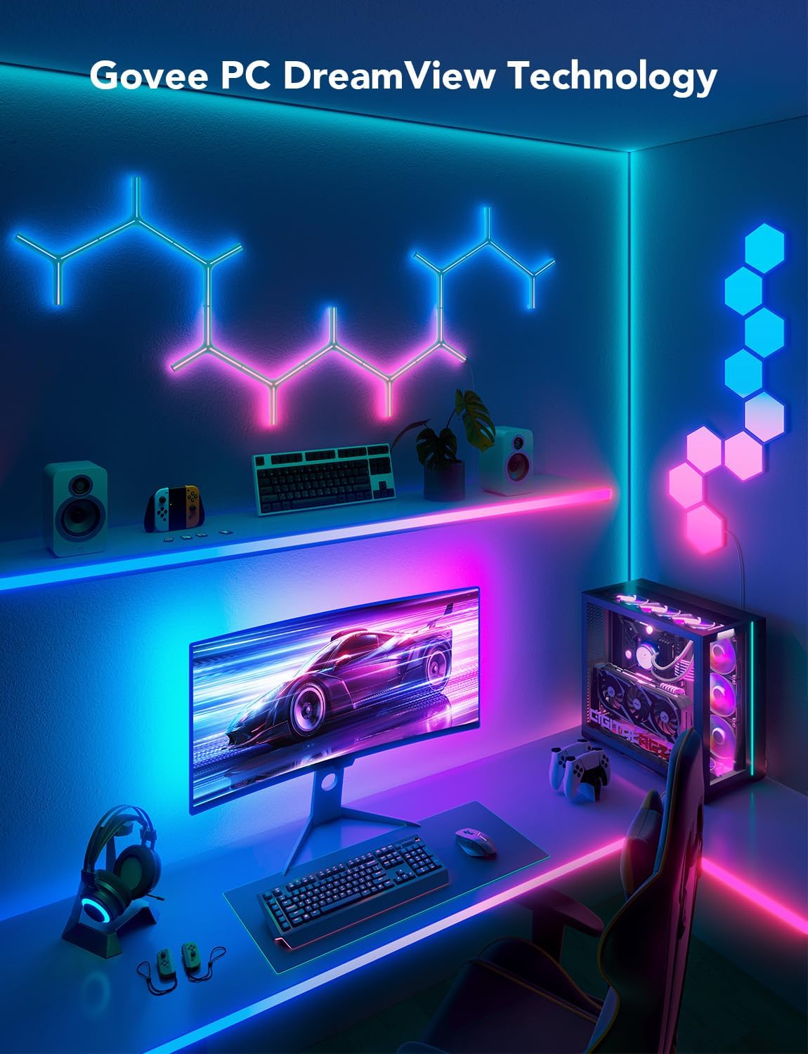 Govee Gaming Light for Monitor G1, RGBIC LED Backlight for 27-34 Inch PC | Smart LED Lights for Monitors with Color Matching, Adapts to Curved Monitors, Double Strip Light Beads with 123 Scene Modes