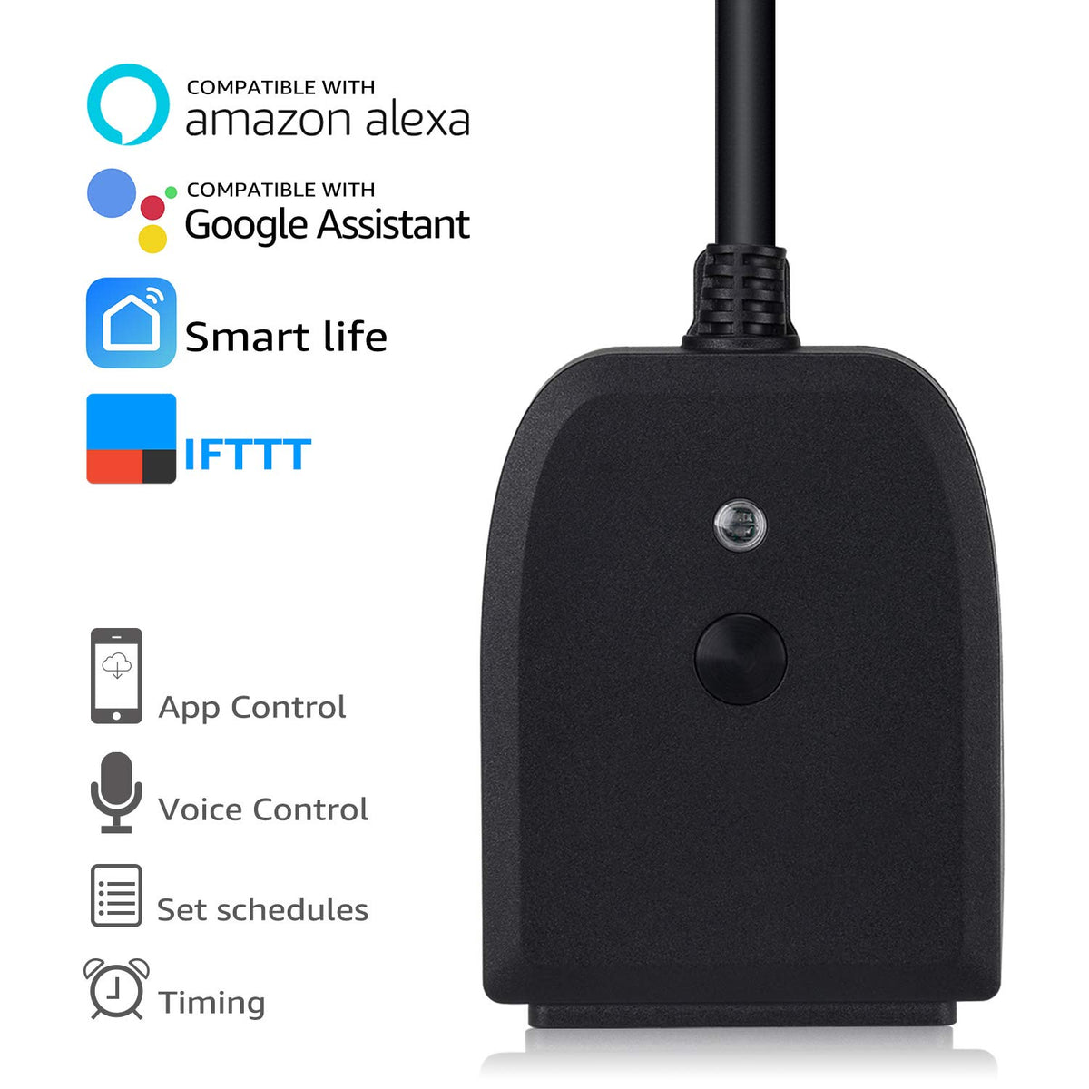 LITEdge WiFi Outdoor Smart Plug 250V, 2 Independently Control Sockets Power Outlet, Compatible with Google Home & Alexa, APP Cordless Remote Timer, Waterproof, Pack of 2