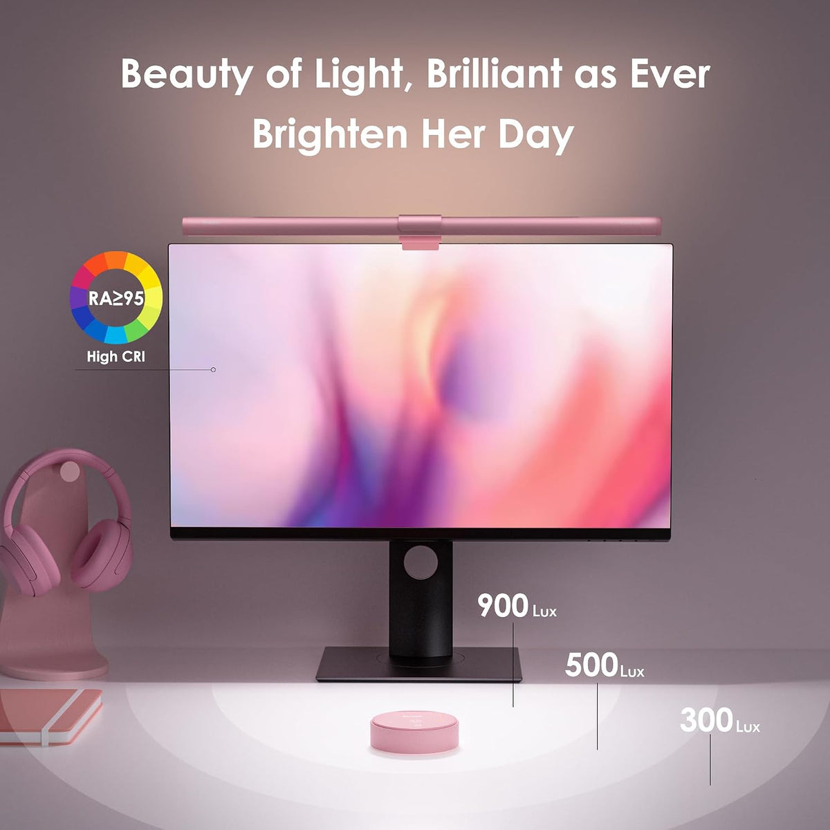 Quntis Pink Monitor Light Bar with Backlight, Desk Light Bar with Remote
