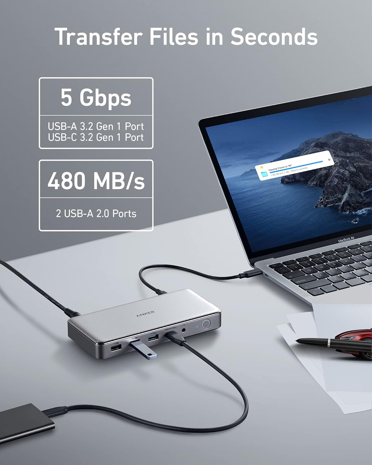 Anker Docking Station (DL6350), 10-in-1 Triple Display, DisplayLink