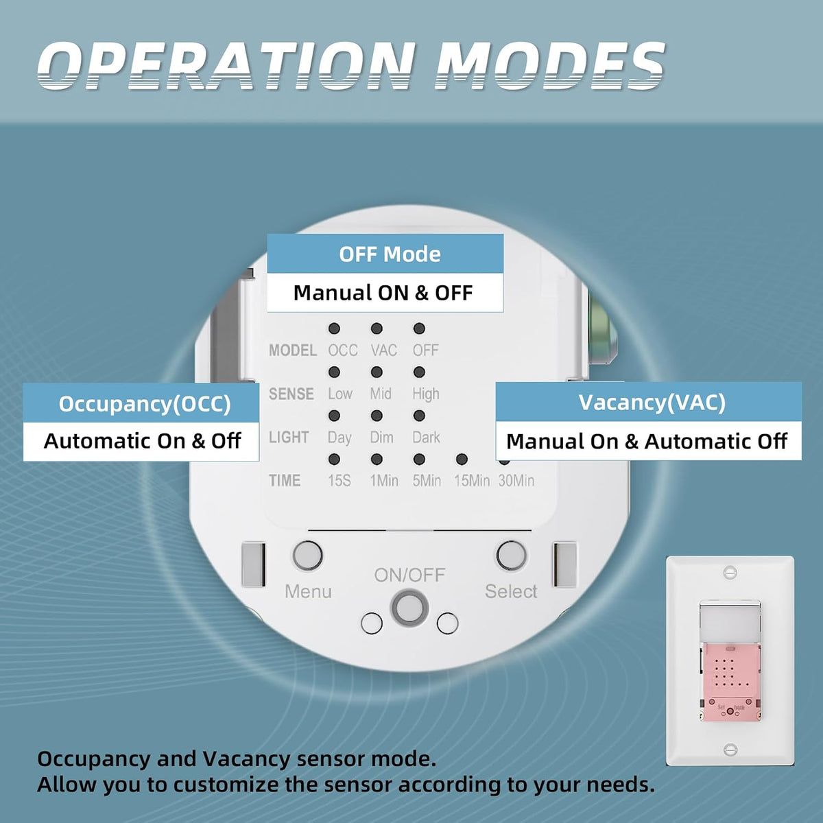 ECOELER Motion Sensor Light Switch, PIR Motion Detection Wall Switch with Adjustable Sensitivity, OCC/VAC Selectable, Neutral Wire Required, Single Pole Occupancy Sensor for Bathroon, Laundry