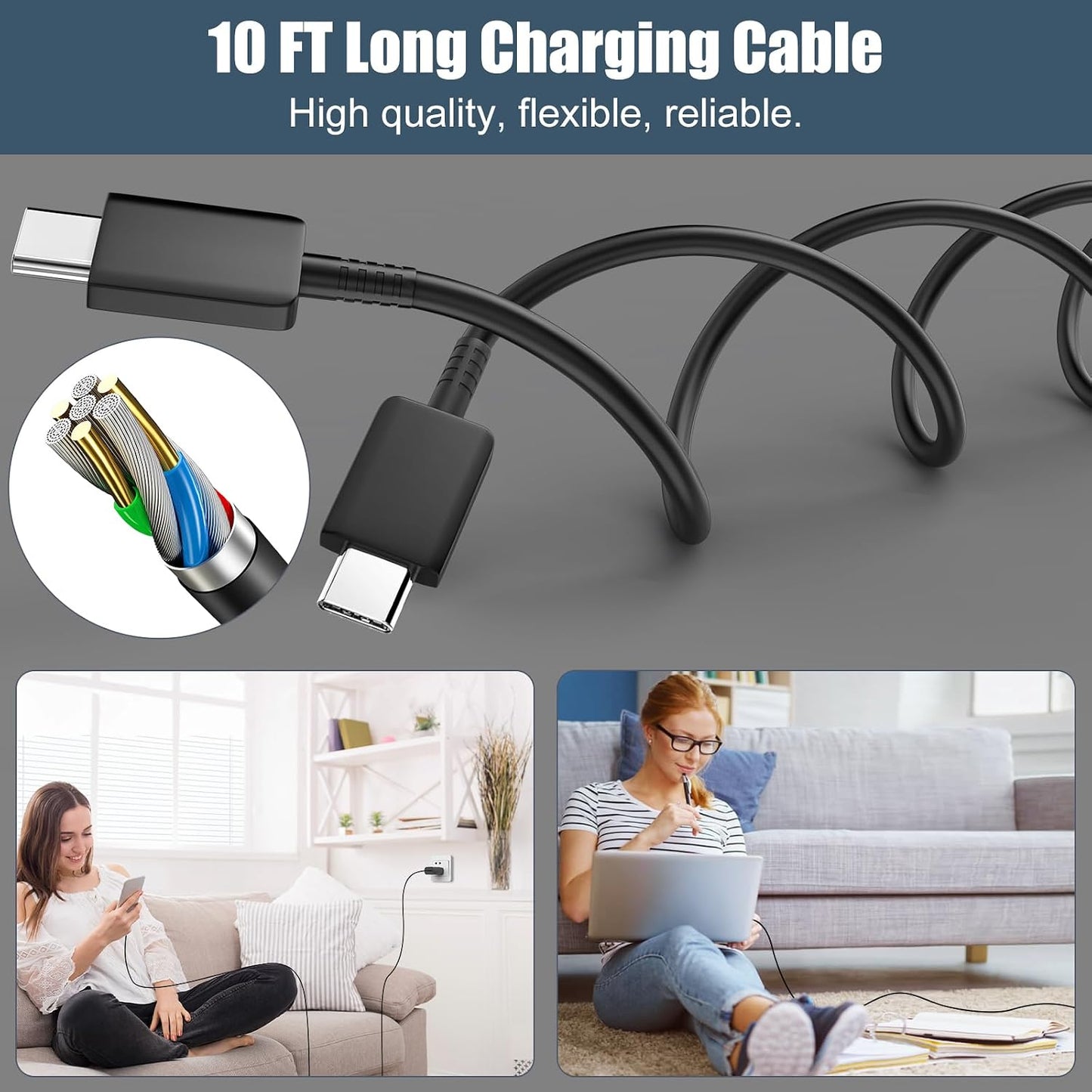USB C Charger Type C Charger Fast Charging,25W Android Charger for Samsung Super Fast Charger with 10Ft Long USBC Charger Cable Cord for Samsung Galaxy S26 S25 S24 S23 S22 S21/iPhone 17/16/16 Pro Max