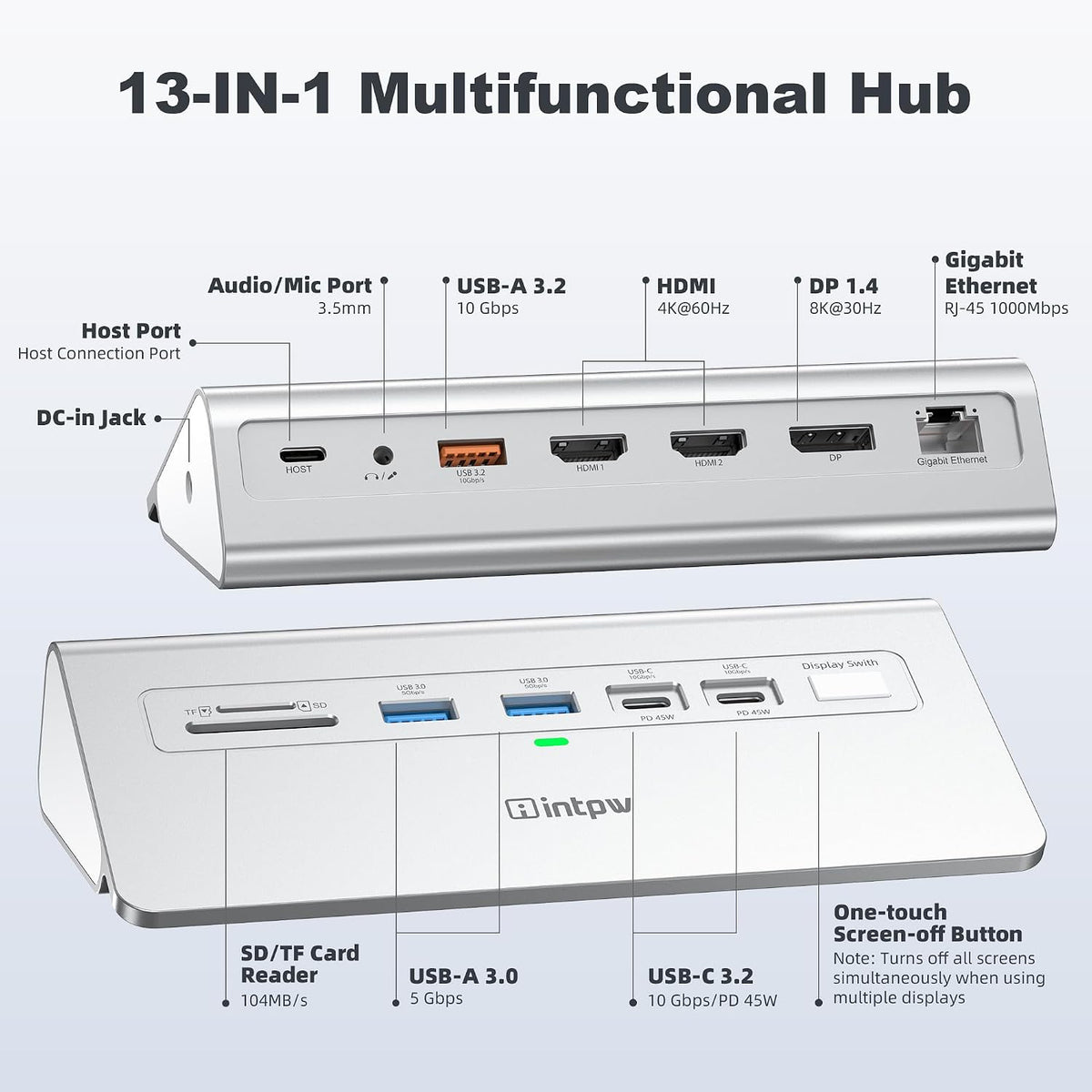 intpw Docking Station 3 Monitors, 13 in 1 USB C Docking Station